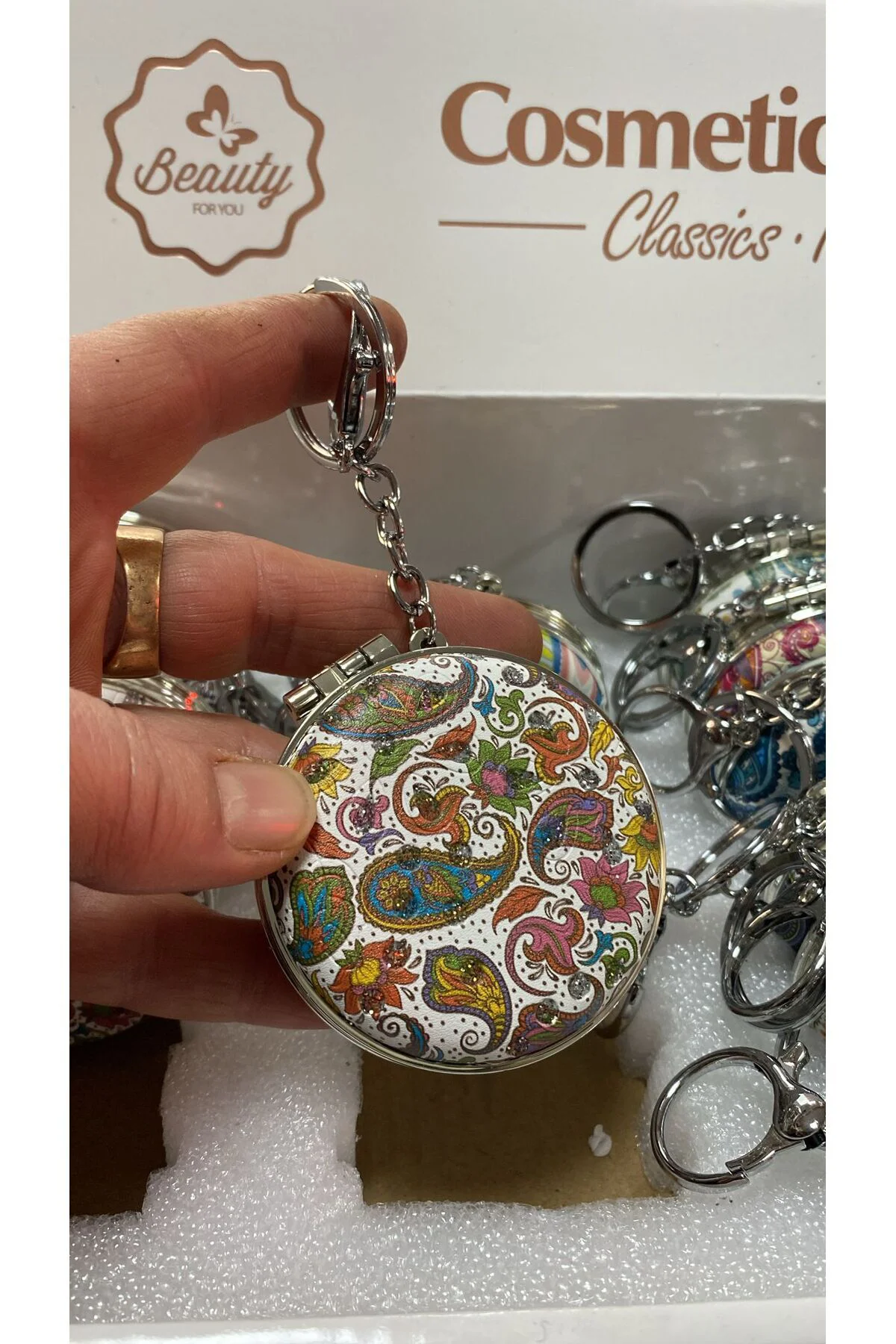 Taşlı El Aynası Anahtarlık 6 cm