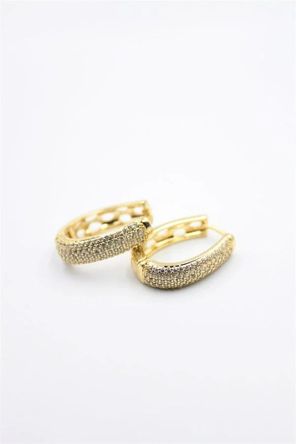 Taşlı Halka Küpe - Altın, Zarif ve Şık Tasarım Taşlı Halka Küpe - Altın, Zarif ve Şık Tasarım