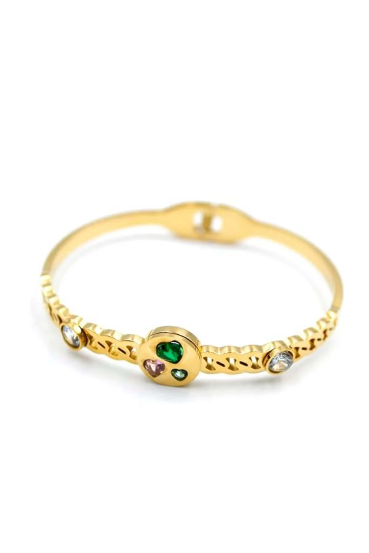 Taşlı Kalp Bilezik - Altın