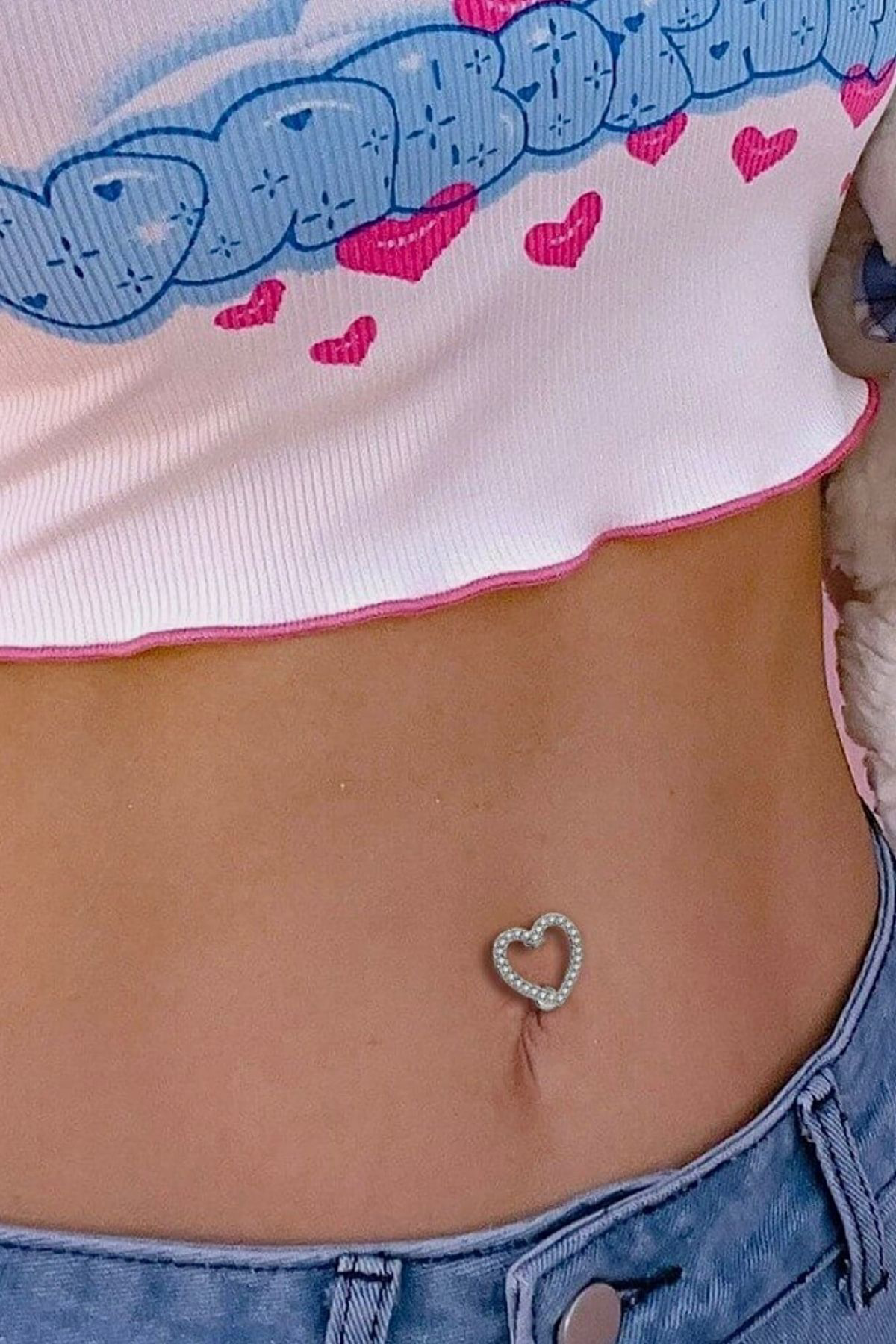 Taşlı Kalp Göbek Piercing 316L Cerrahi Çelik