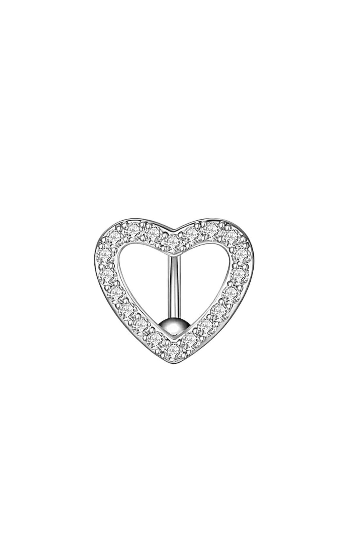Taşlı Kalp Göbek Piercing 316L Cerrahi Çelik