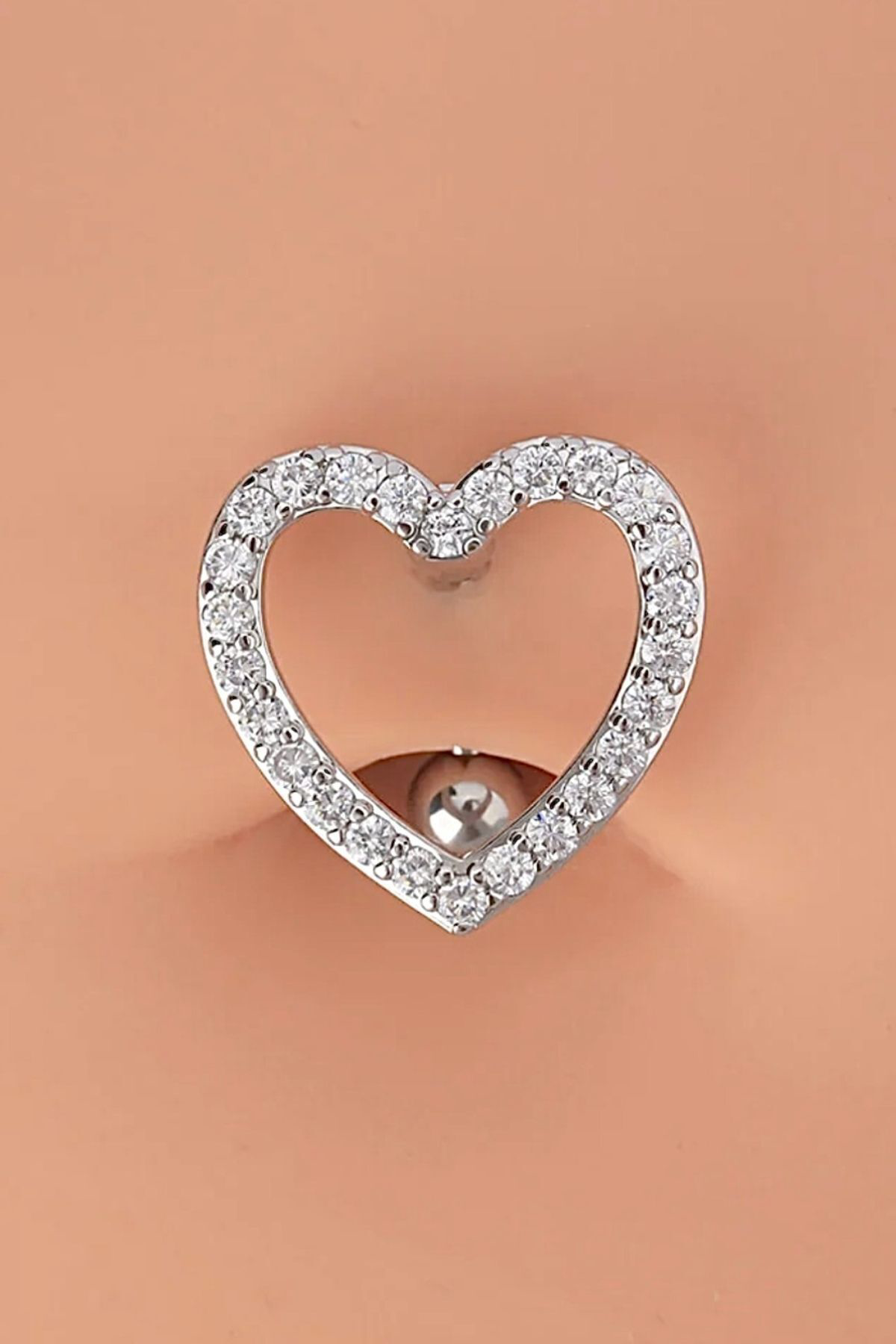 Taşlı Kalp Göbek Piercing 316L Cerrahi Çelik