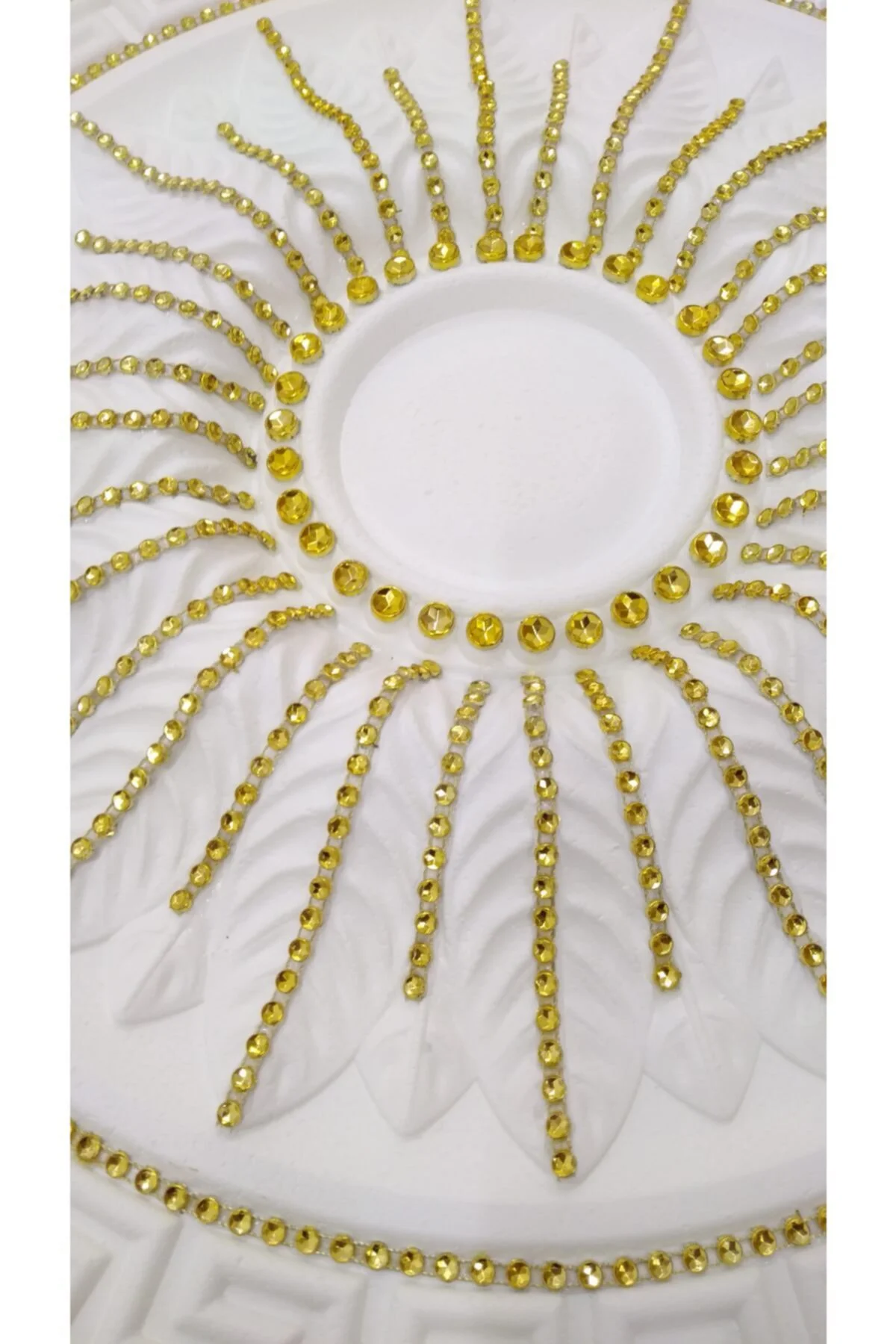 Taşlı Versace Desenli Stropiyer Tavan Göbeği - 40 Cm - Altın Sarı