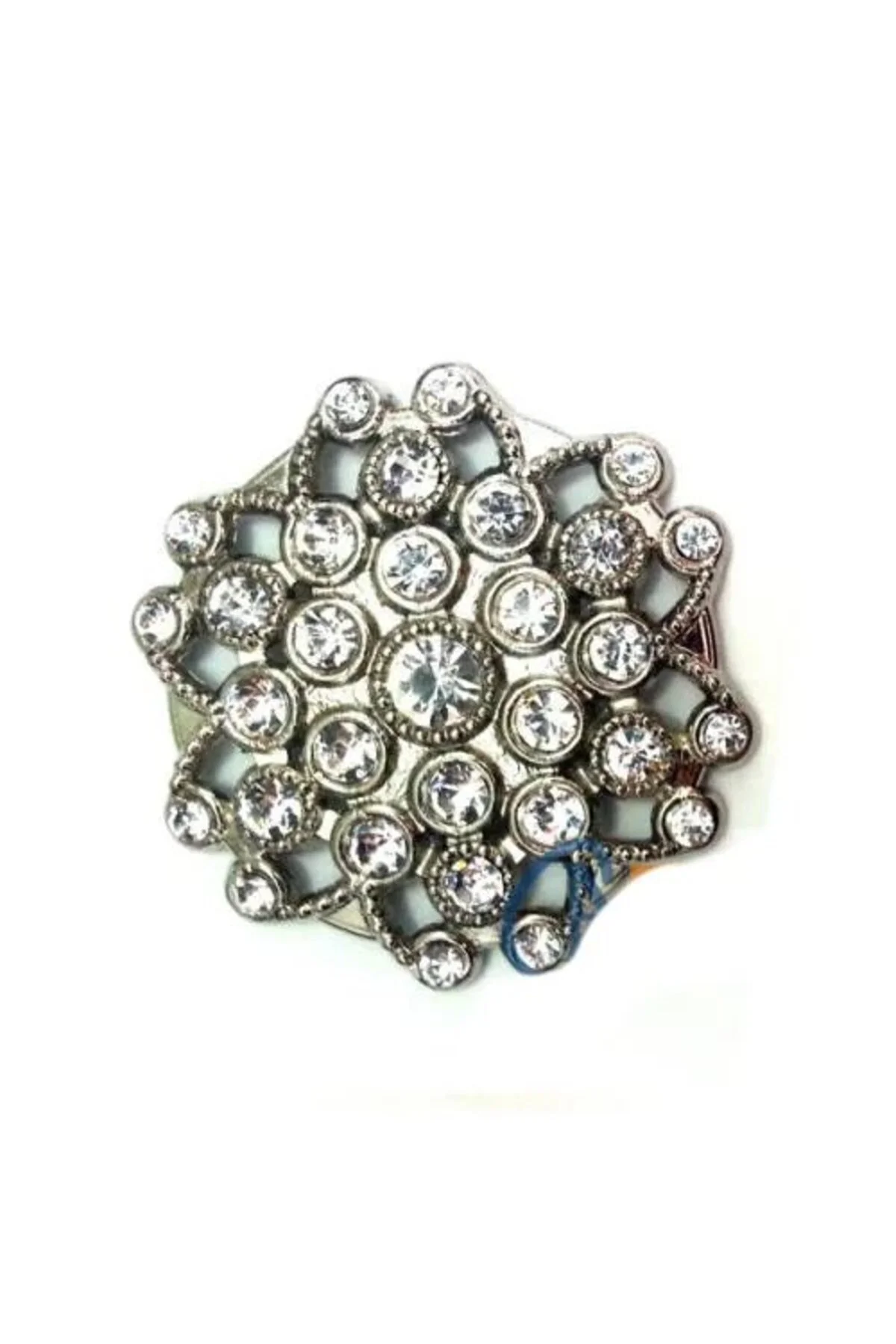 Taşlı Yuvarlak Broş, Sandık Süsü 4,5 Cm - Nikel, 10 Adet