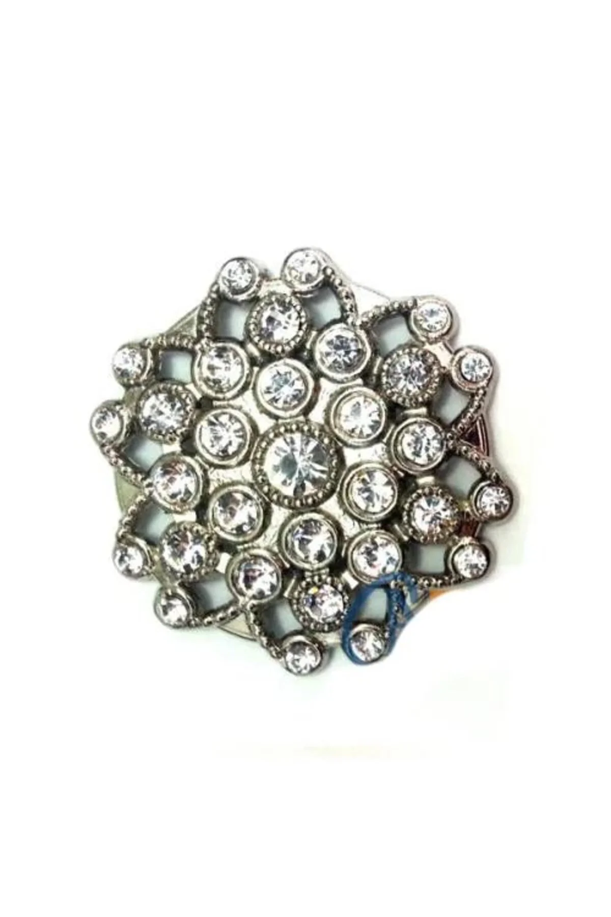 Taşlı Yuvarlak Broş, Sandık Süsü 4,5 Cm - Nikel, 10 Adet