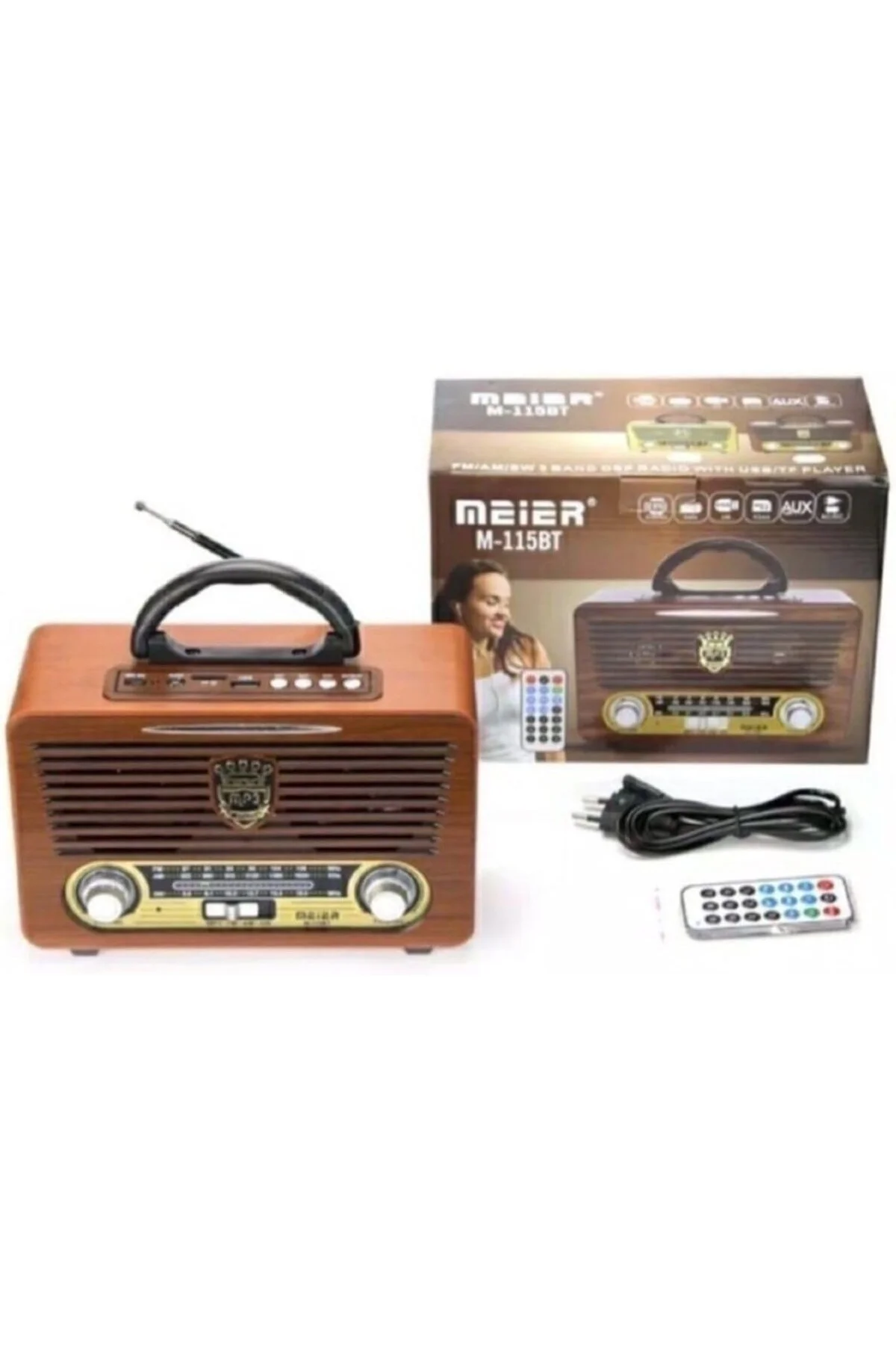 Tastech Meier M-115Bt Koyu Renk Nostaljik Radyo Ahşap Görünümlü B