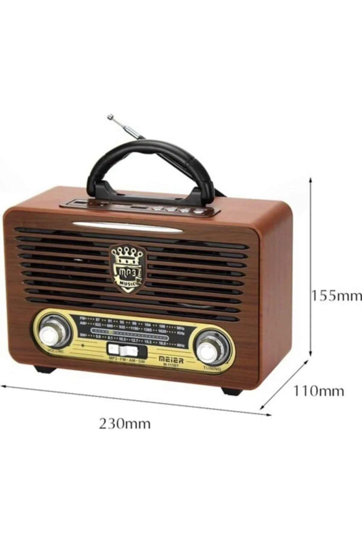 Tastech Meier M-115Bt Koyu Renk Nostaljik Radyo Ahşap Görünümlü B