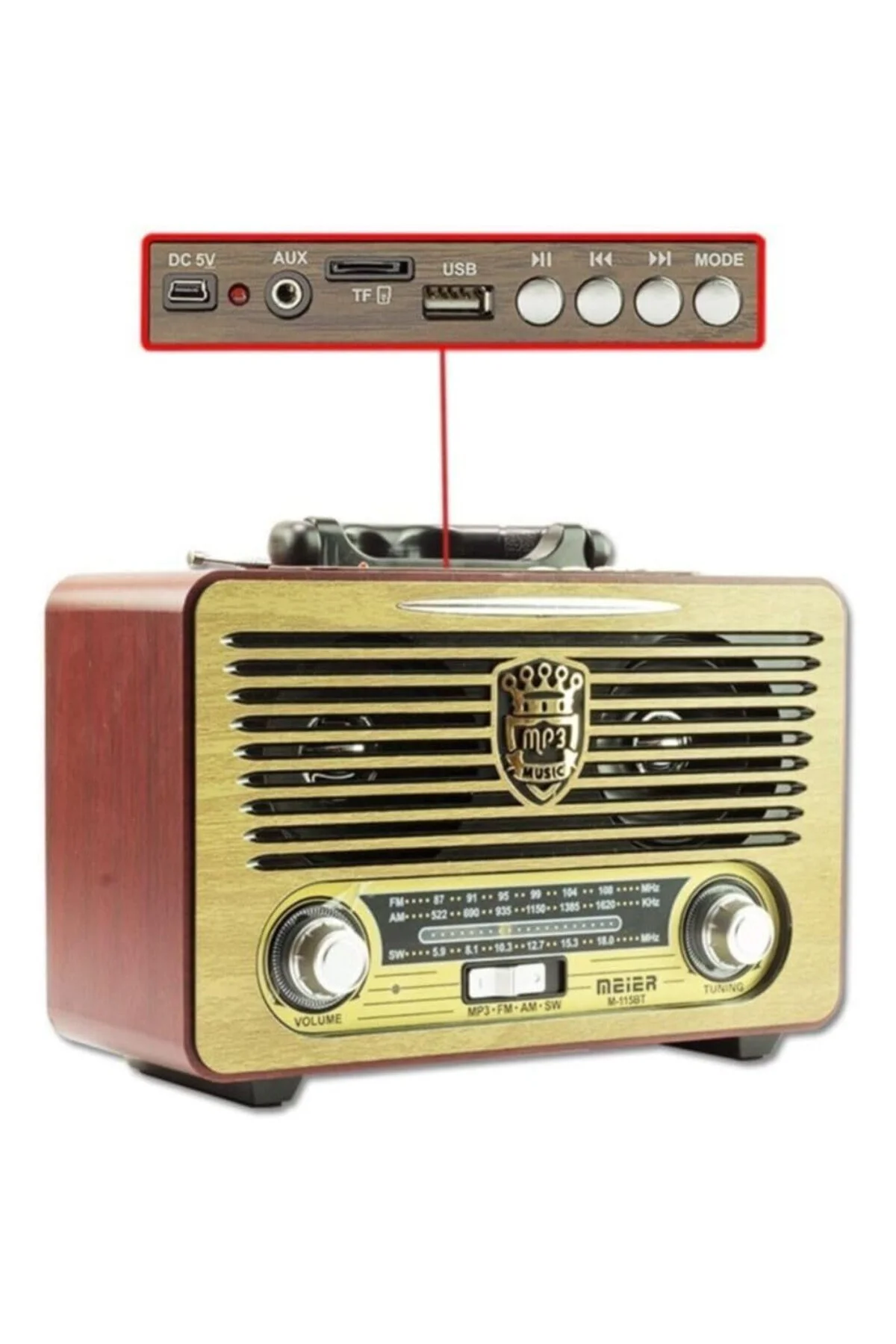 Tastech Meier M-115Bt Koyu Renk Nostaljik Radyo Ahşap Görünümlü B