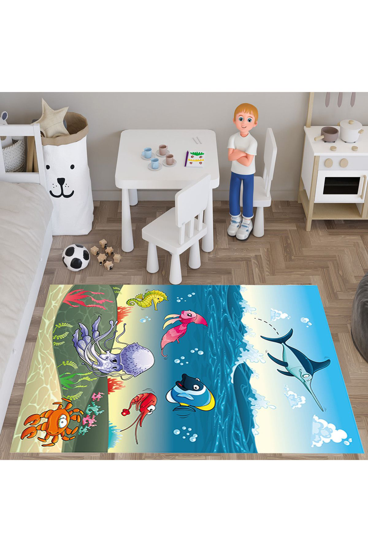 Evan Home Tatli Hayvanlar Desenli  Dijital Baski Yikanabilir Kaymaz Taban Çocuk Odasi Halisi