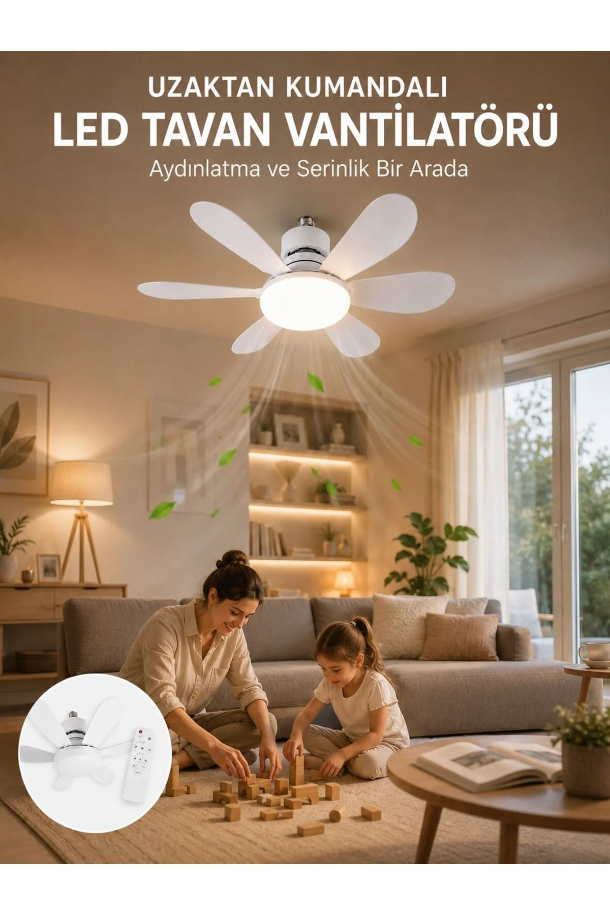 Tavan Vantilatörü Sessiz Motorlu Uzaktan Kumandalı LED Aydınlatma Güçlü Serinletme
