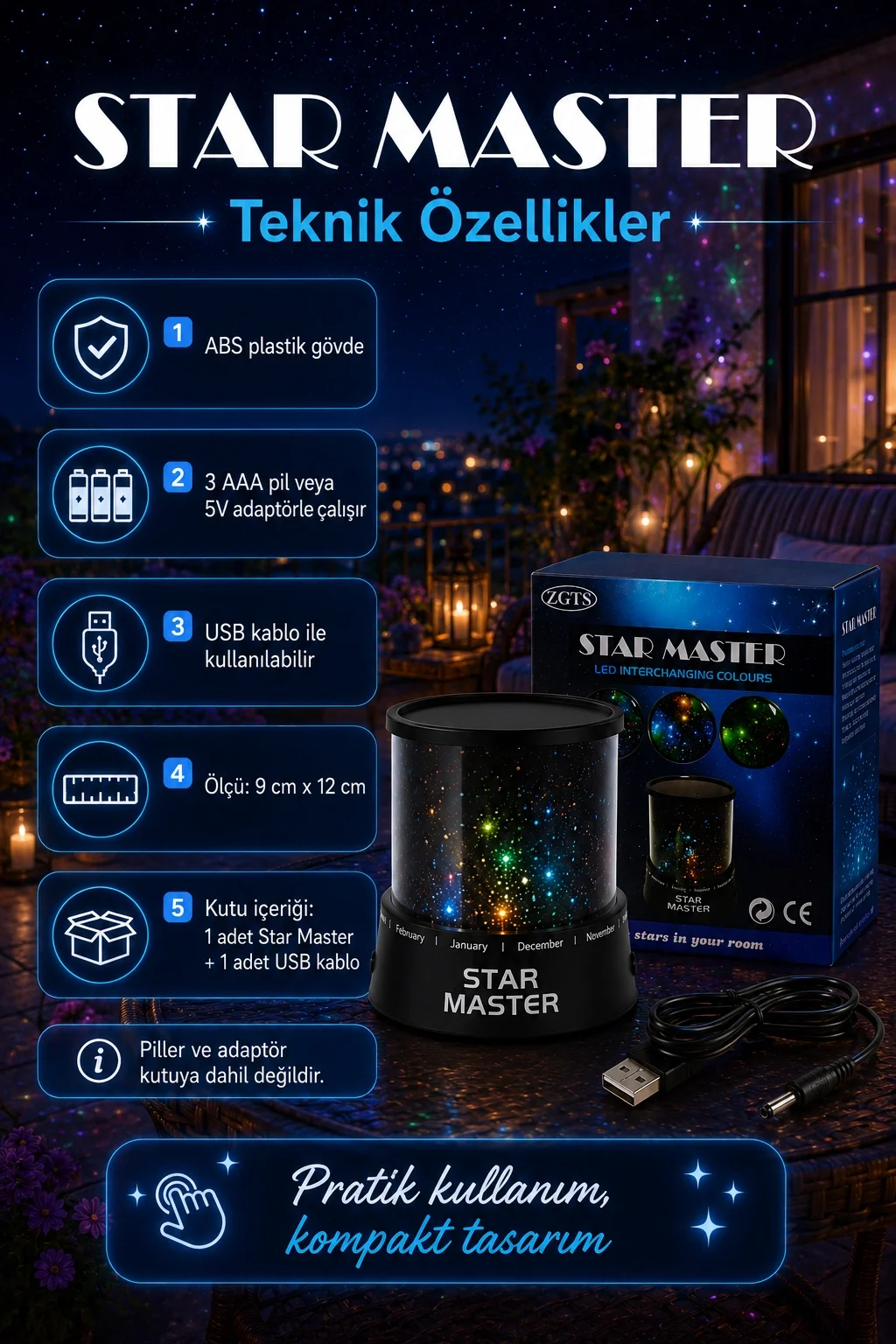 Tavan Ve Duvar Yansıtmalı Renk Değiştiren Yıldız Projektör Gece Lambası Fiyatı, Yorumları ve Özellikleri