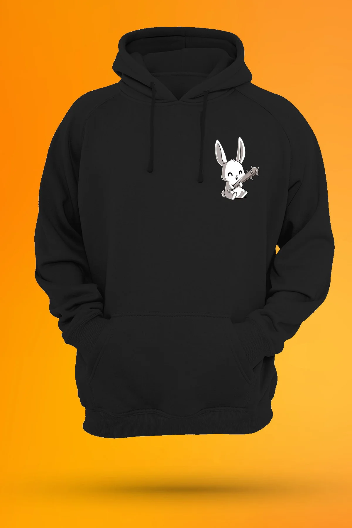 Tavşan Baskılı Fermuarsız Kapüşonlu Sweatshirt