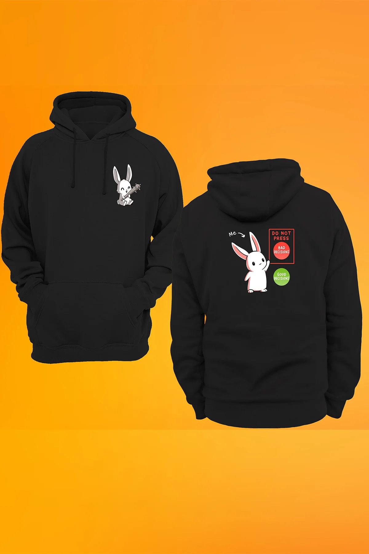 Tavşan Baskılı Fermuarsız Kapüşonlu Sweatshirt