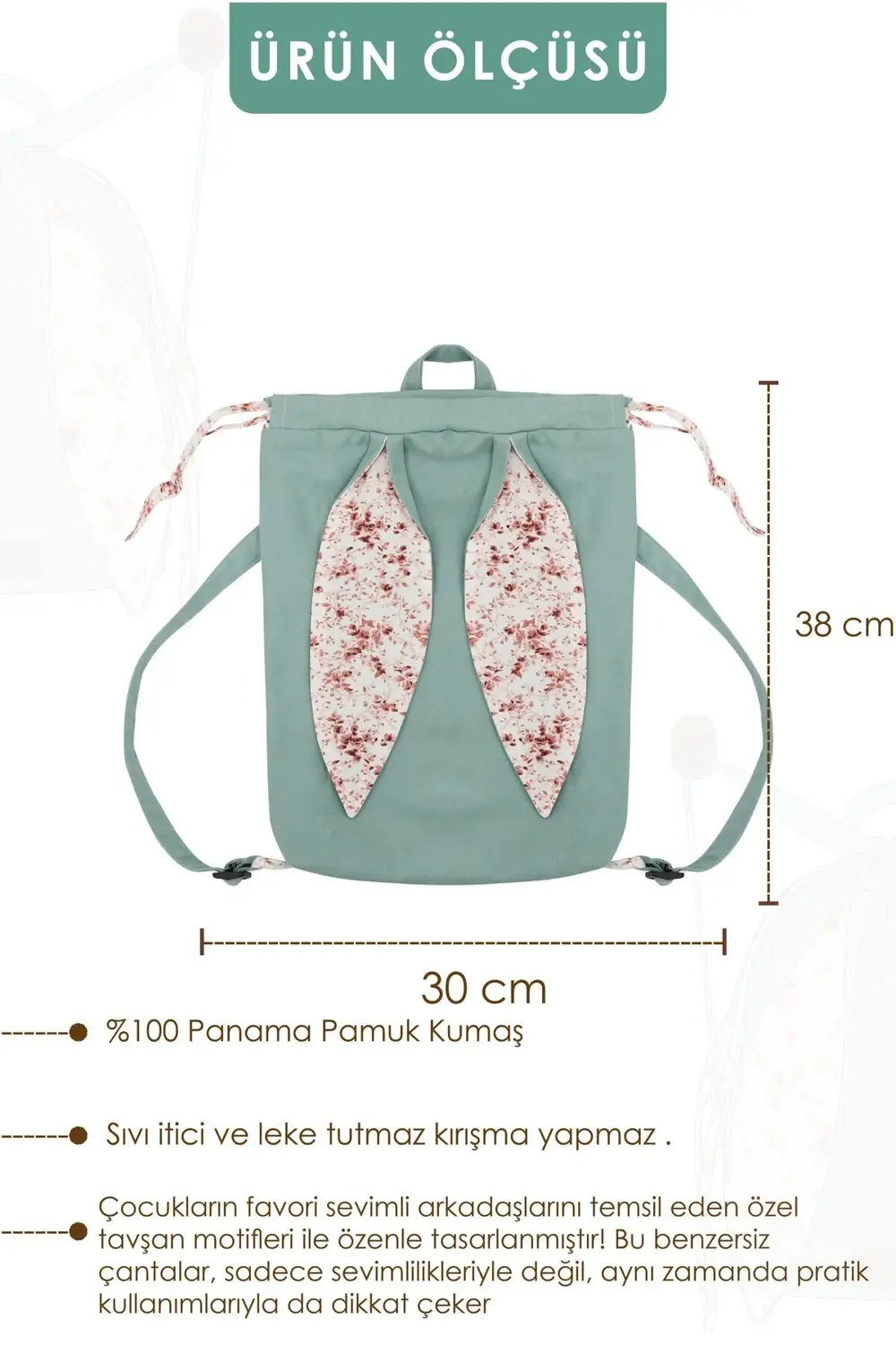 Tavşan Çocuk Sırt Çantası: Kreş/Anasınıfı İçin Pamuk Kumaş Çanta,