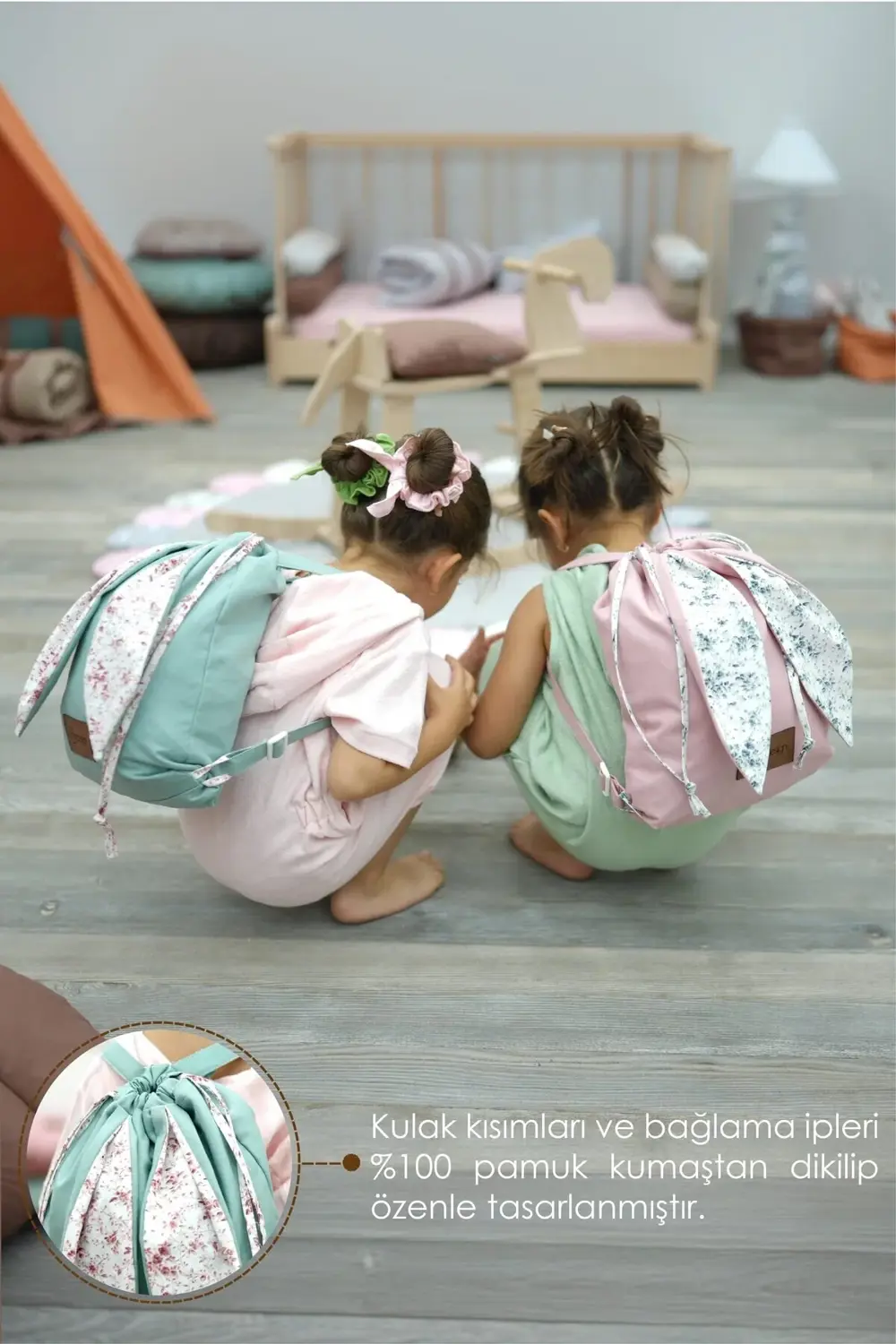 Tavşan Çocuk Sırt Çantası: Kreş/Anasınıfı İçin Pamuk Kumaş Çanta,