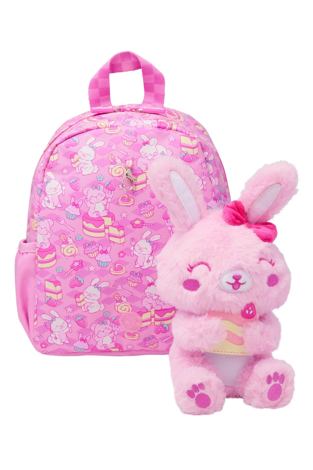Tavşan Figürlü Çıkarılabilir Peluş Oyuncaklı Kreş Boy Sırt Çantas