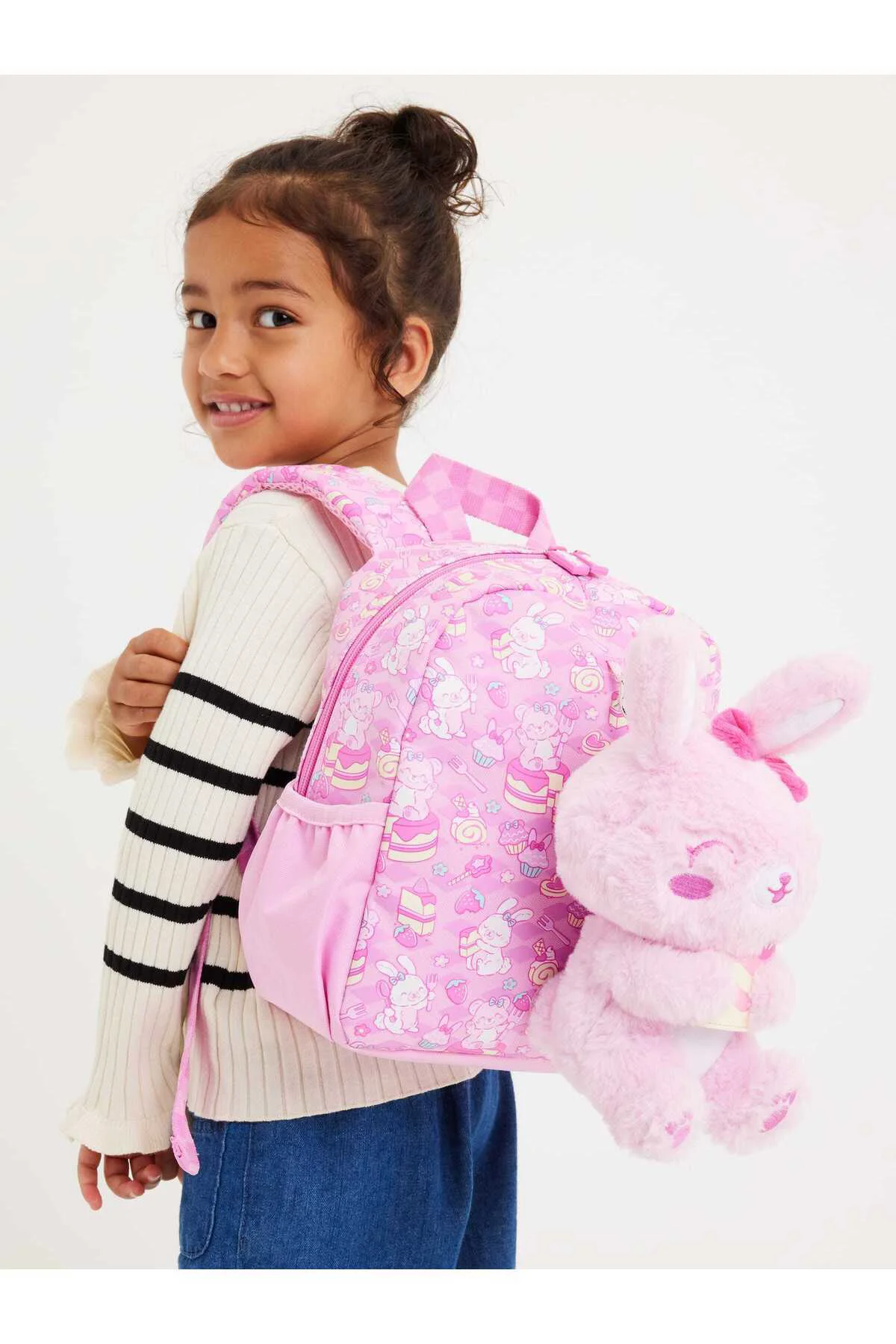 Tavşan Figürlü Çıkarılabilir Peluş Oyuncaklı Kreş Boy Sırt Çantas