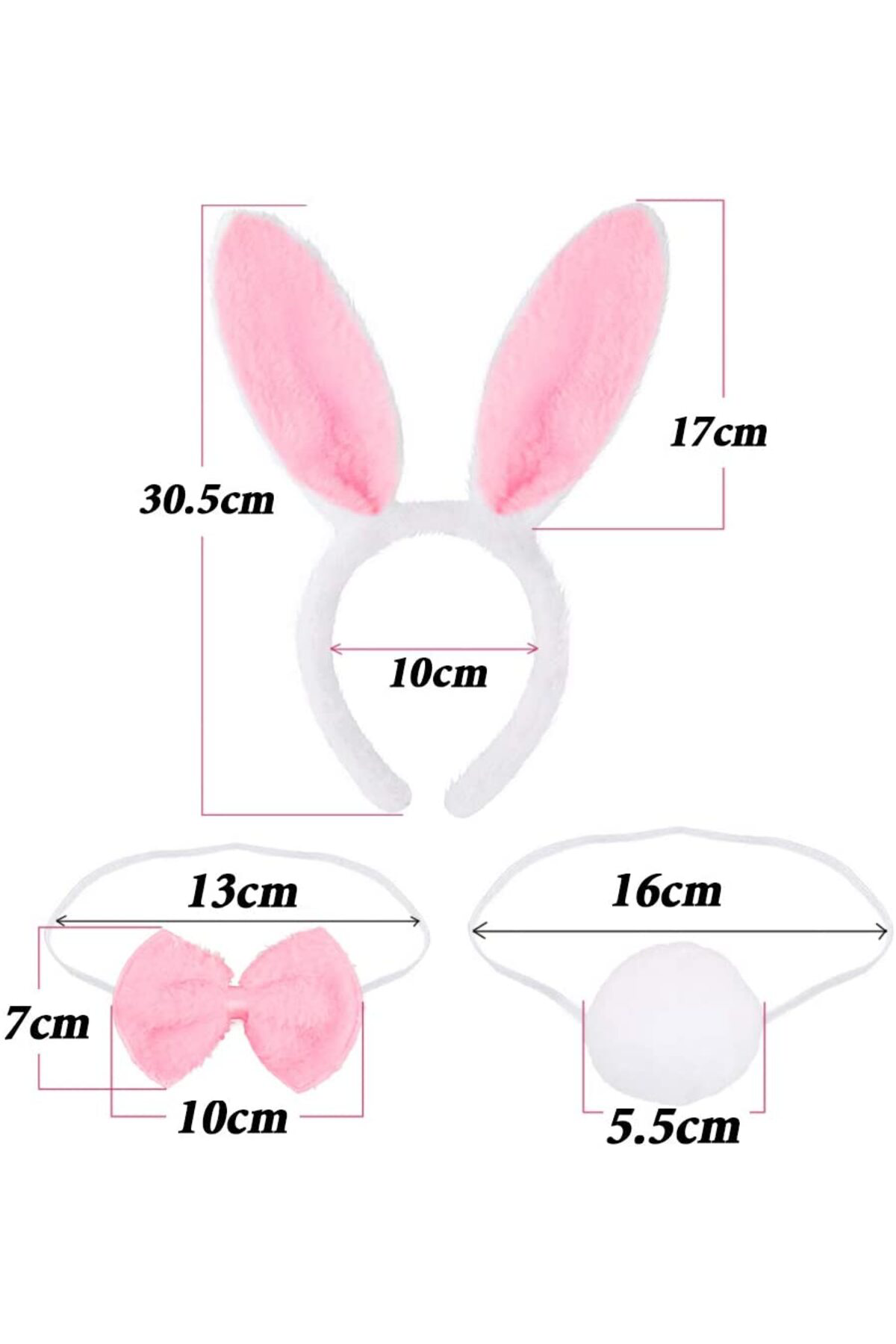 Ok Aksesuar Tavşan Kostüm Seti Taç Papyon Kuyruk Pembe Renk Go50605049470