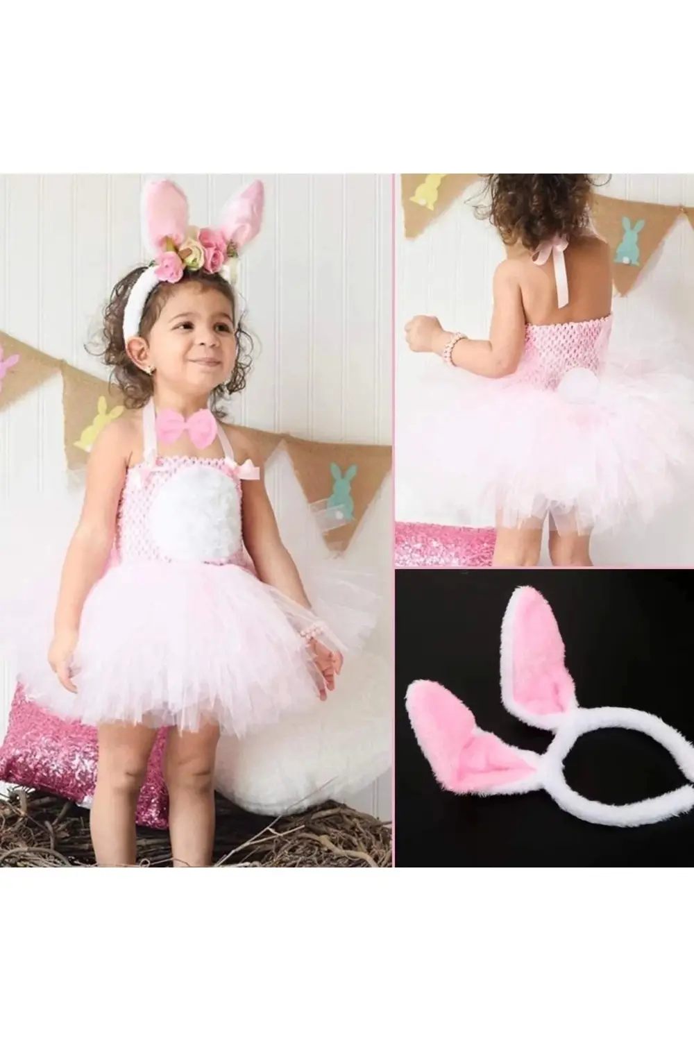 Tavşan Kostüm Seti Taç Papyon Kuyruk Pembe Renk