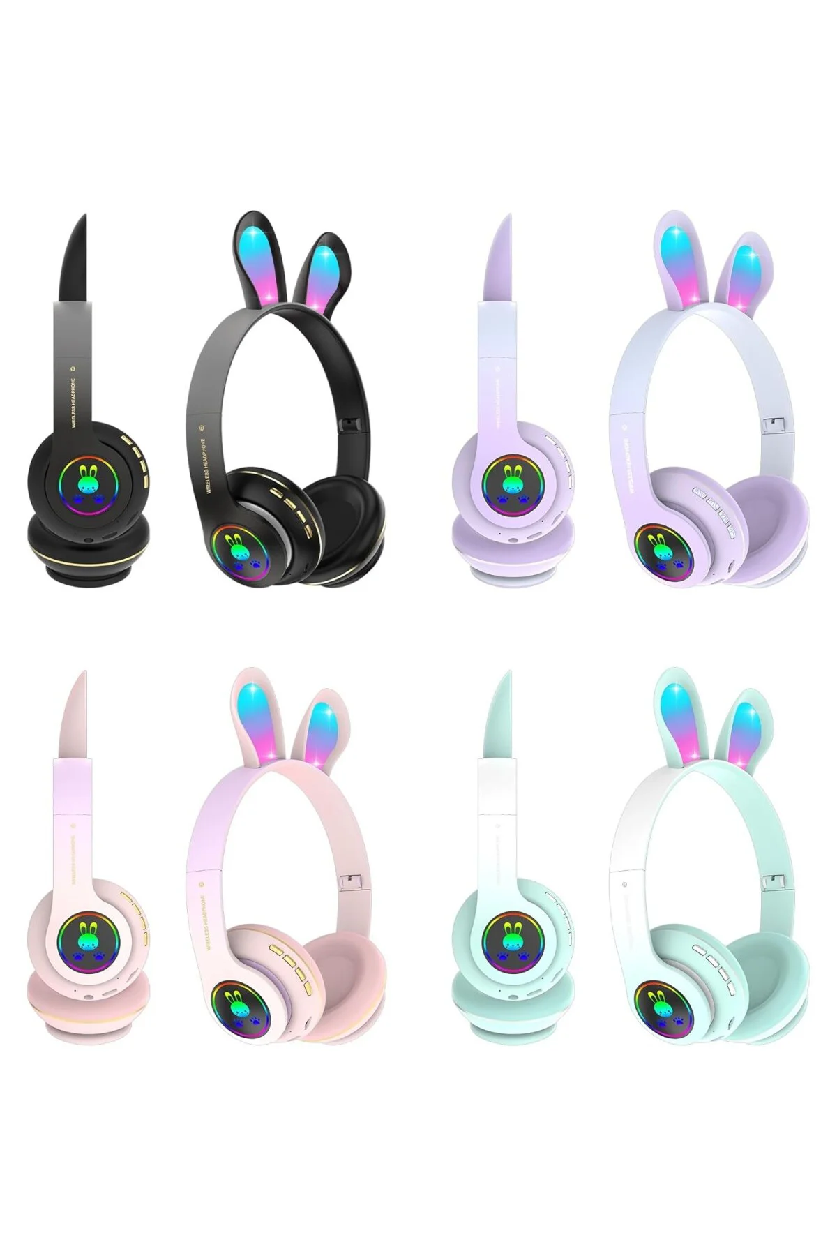 Tavşan Kulaklı Bluetooth Kulaklık, Renkli LED Işıklı, 5.0 Versiyon, Ayarlanabilir Büyüklük