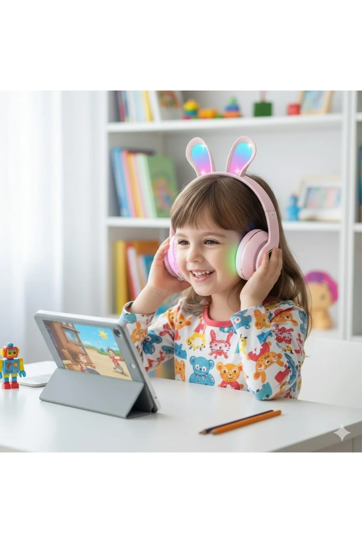 Tavşan Kulaklı Bluetooth Kulaklık, Renkli LED Işıklı, 5.0 Versiyon, Ayarlanabilir Büyüklük