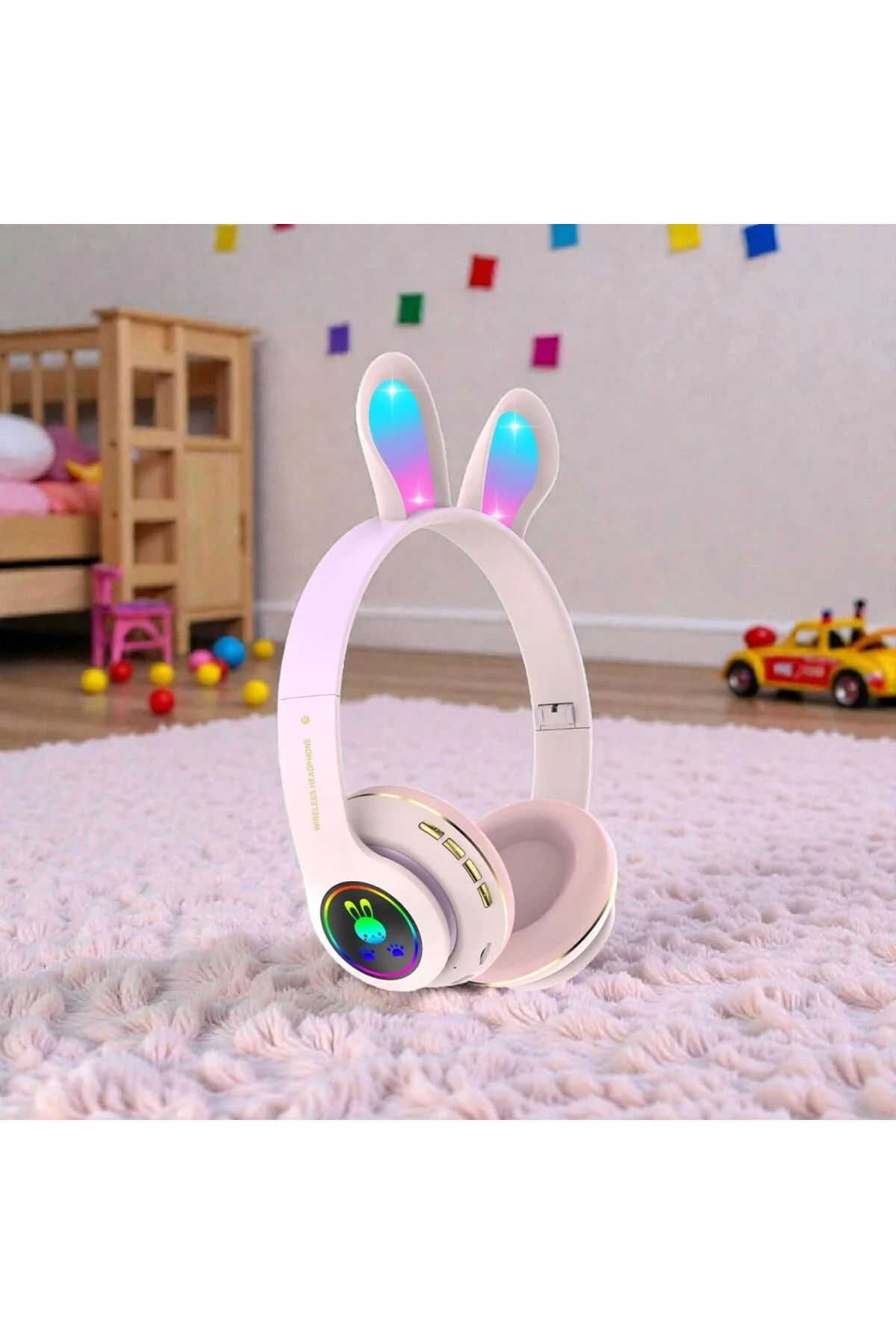 Tavşan Kulaklı Bluetooth Kulaklık, Renkli LED Işıklı, 5.0 Versiyon, Ayarlanabilir Büyüklük