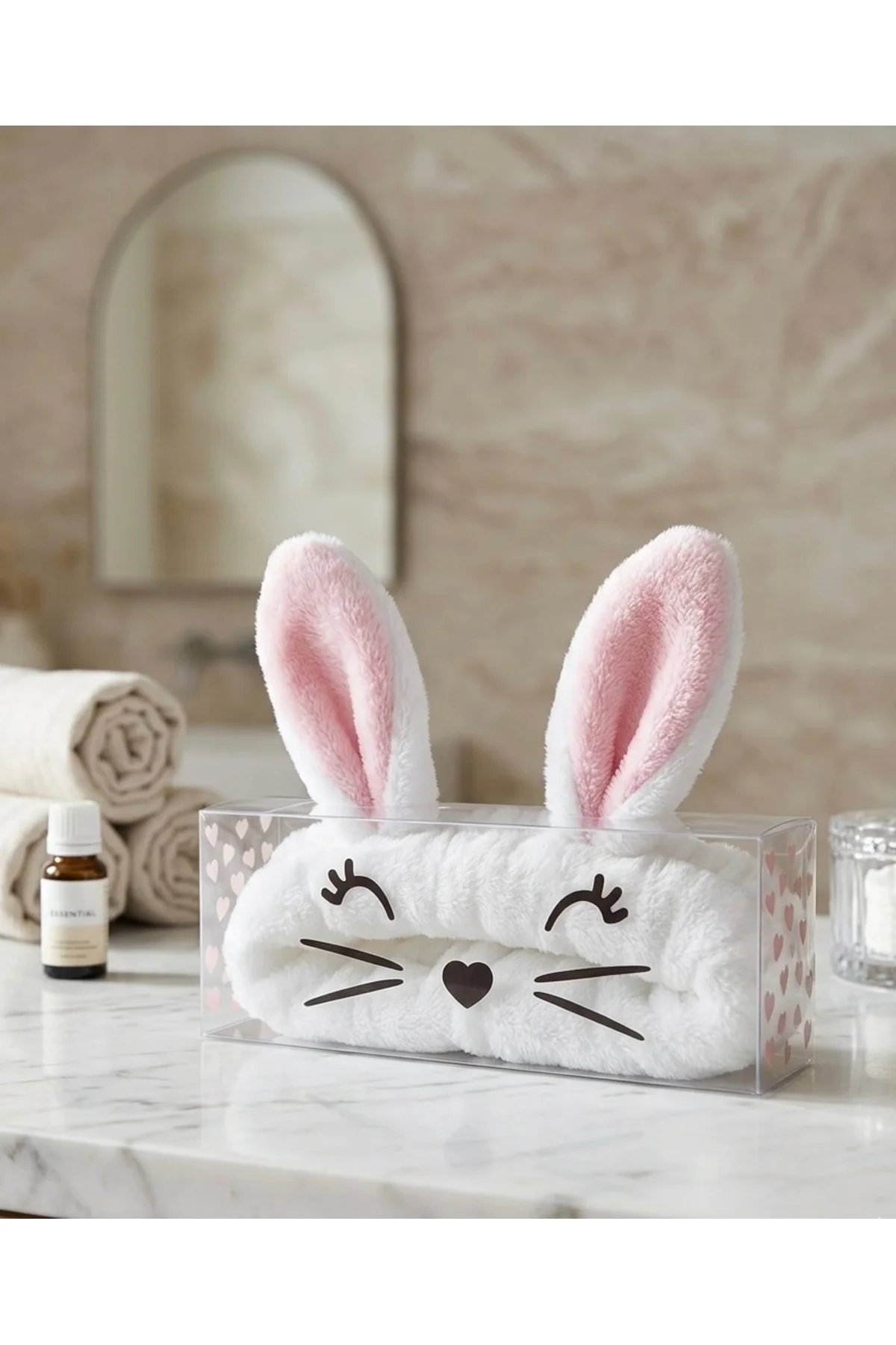 Tavşan Kulaklı Peluş Makyaj ve Cilt Bakım Bandı - Yumuşak Dokulu