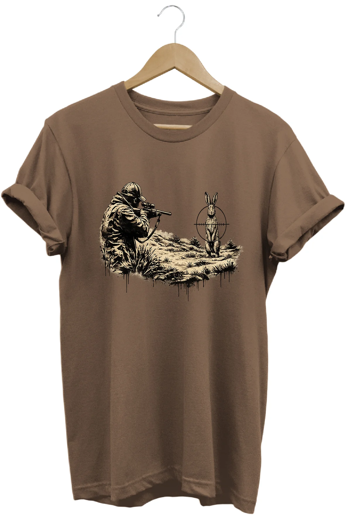 Tavşan ve Nişangah Baskılı Arazi ve Atıcılık Tişörtü Outdoor Giyi