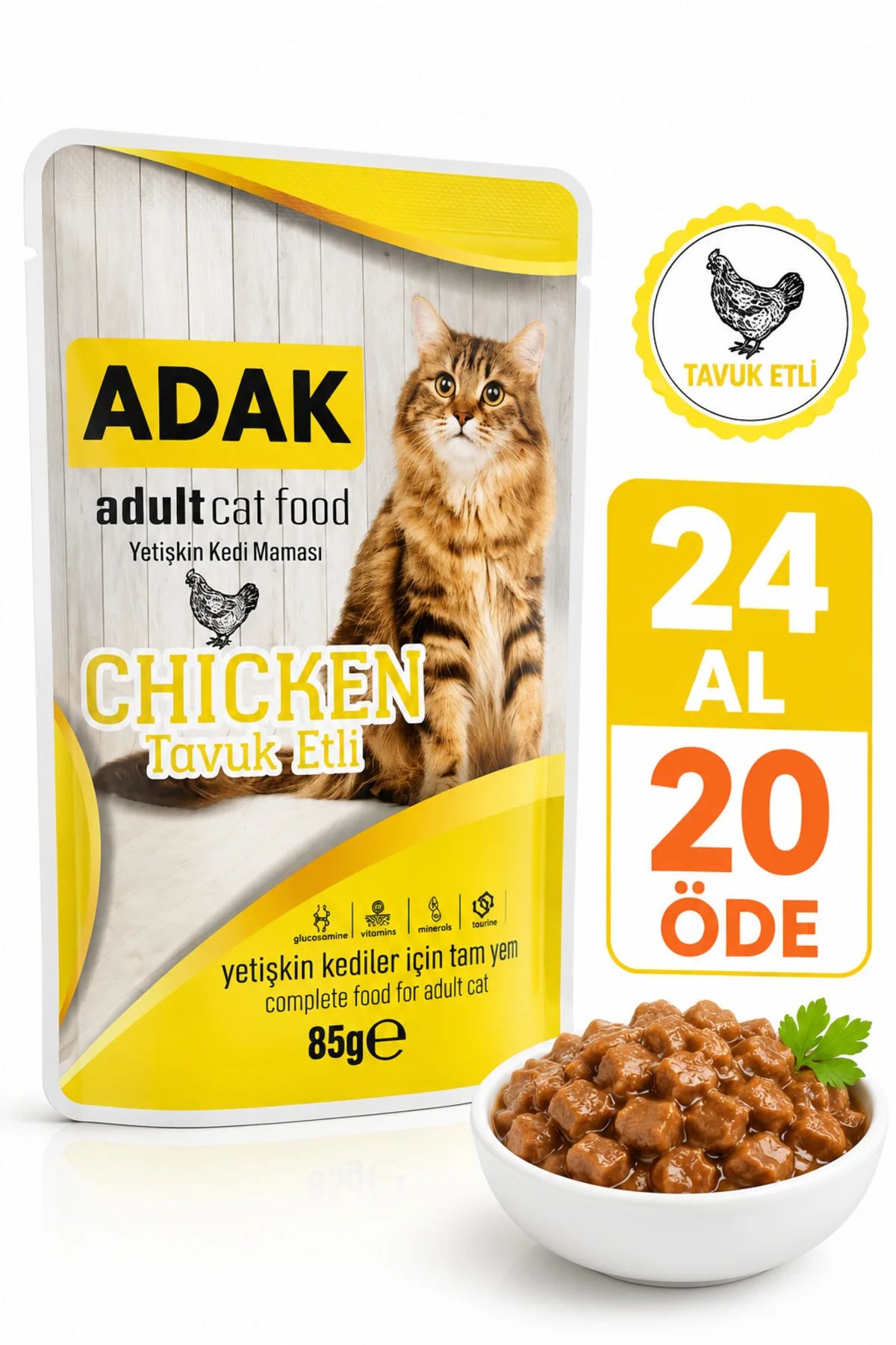 Tavuk Etli Yetişkin Kedi Yaş Maması Pouch 85 gr x 24 Adet