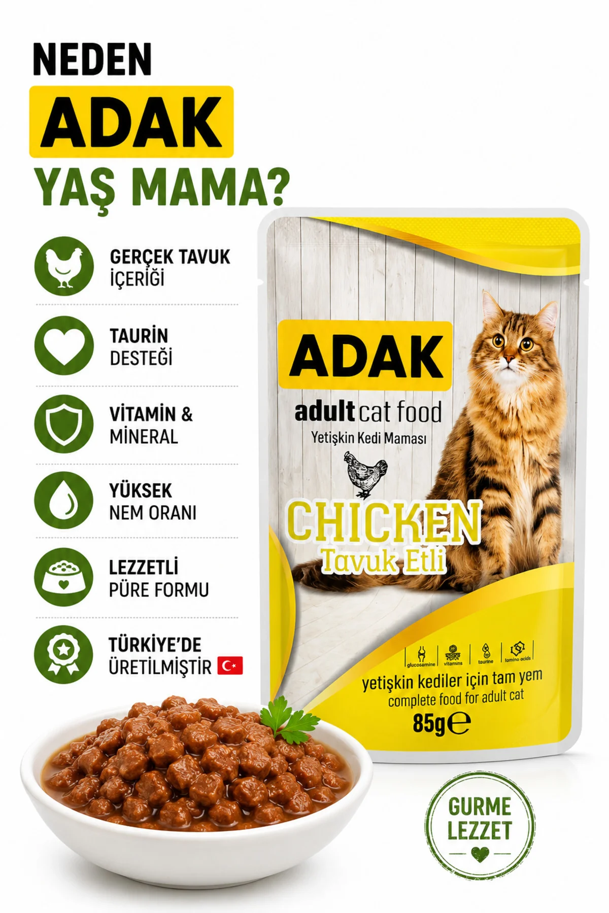 Tavuk Etli Yetişkin Kedi Yaş Maması Pouch 85 gr x 24 Adet