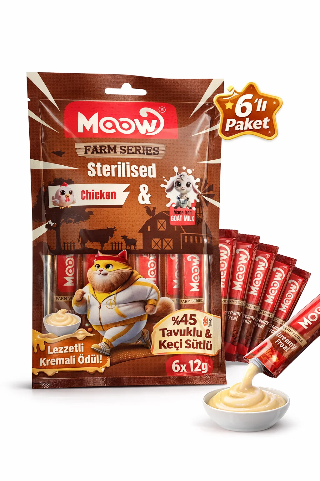 Tavuklu Keçi Sütlü 12gr x 6 Adet Sterilised Kedi Krema Ödülü