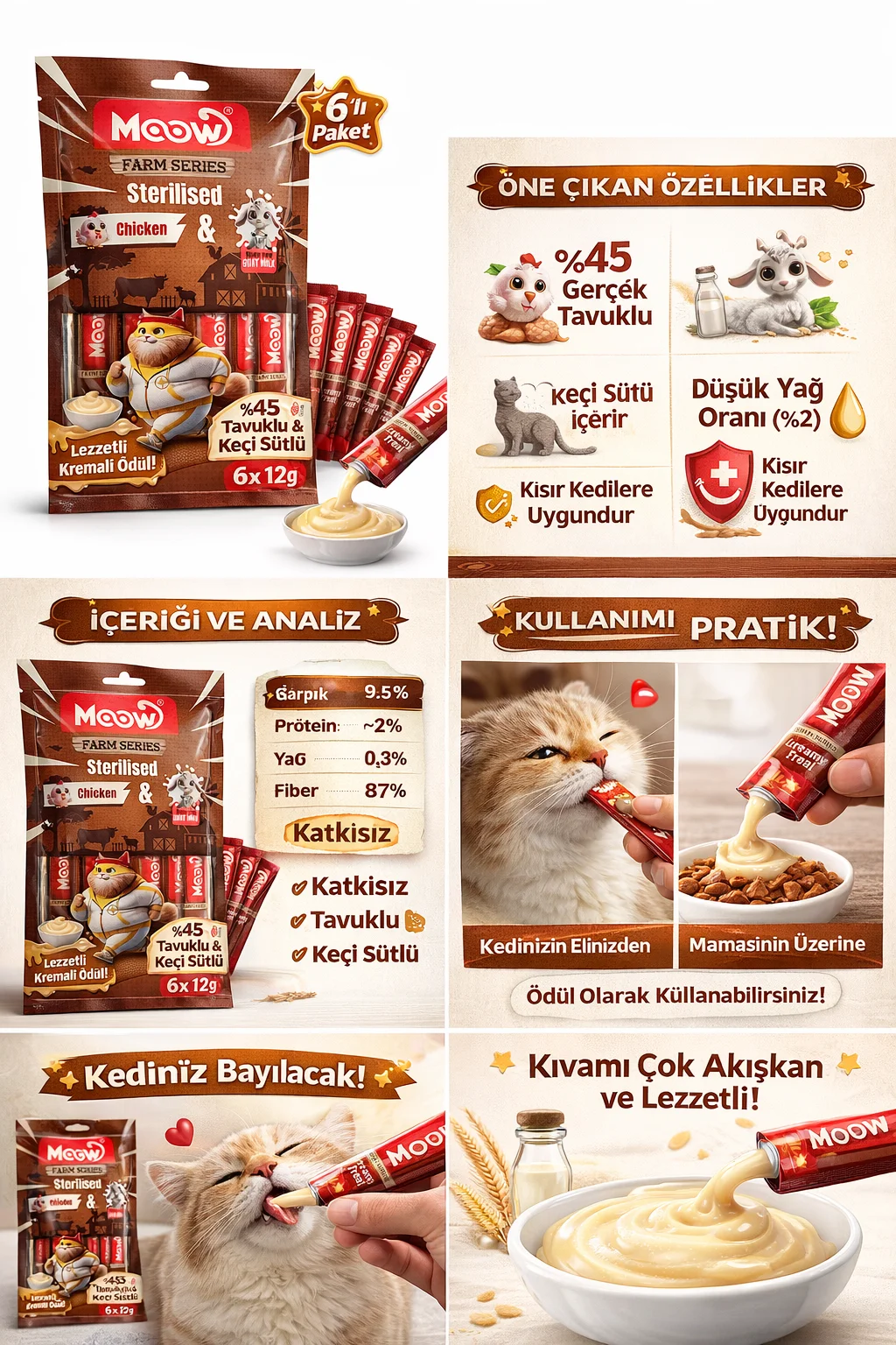 Tavuklu Keçi Sütlü 12gr x 6 Adet Sterilised Kedi Krema Ödülü