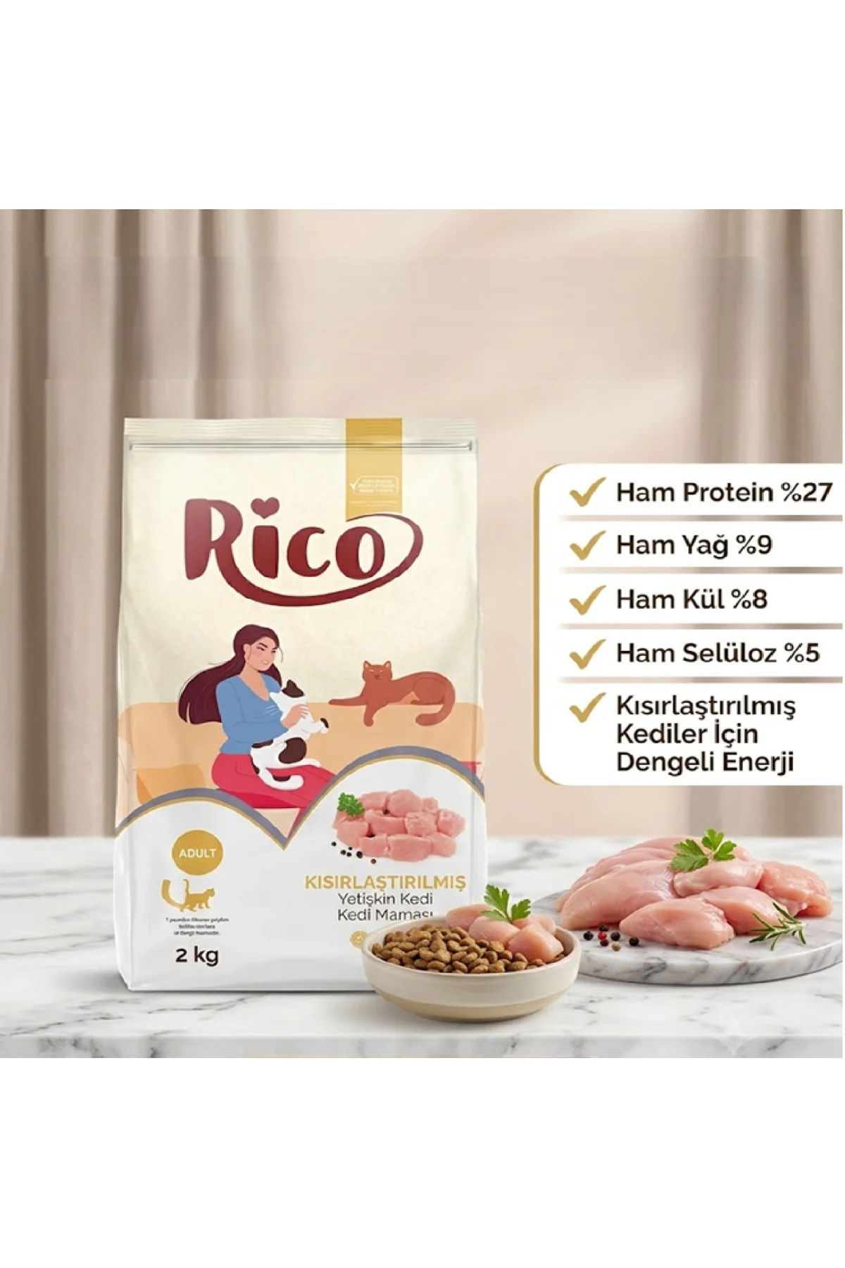 Tavuklu Kısırlaştırılmış Yetişkin Kedi Maması 2 Kg