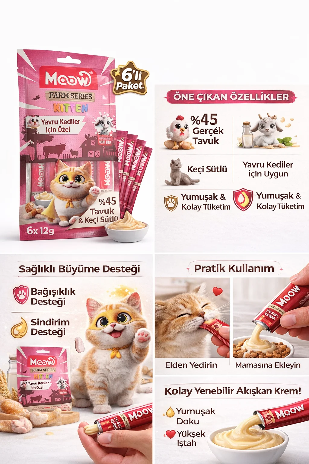 Tavuklu ve Keçi Sütlü Yavru Kedi Krema Ödül Maması 6 x 12 gr