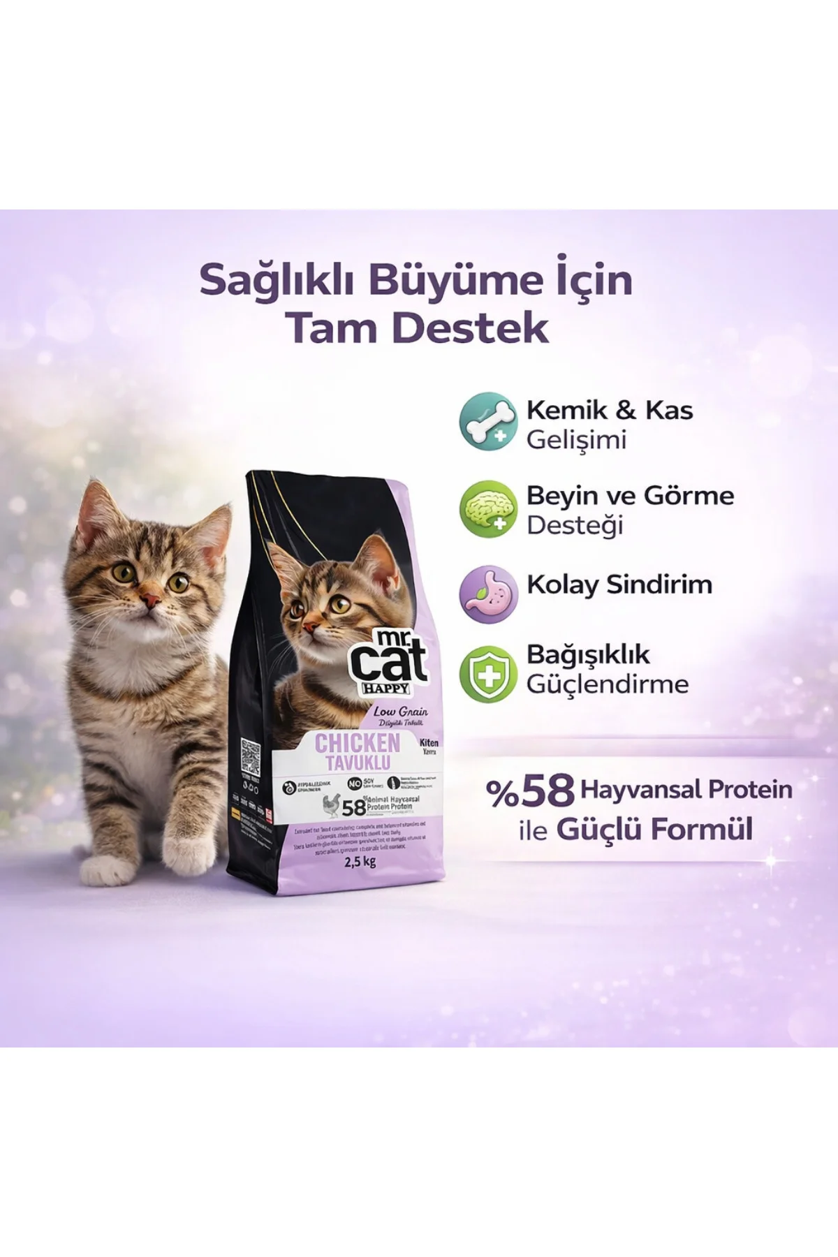 Tavuklu Yavru Kedi Maması 2,5 Kg - %58 Hayvansal Proteinli, Düşük