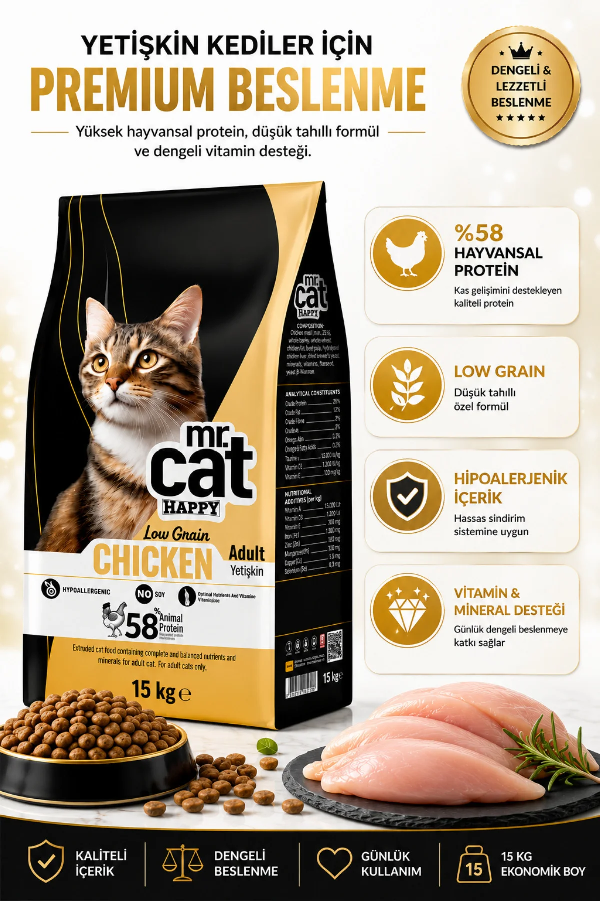 Tavuklu Yetişkin Kedi Maması 15 Kg Low Grain Hipoalerjenik Tavuklu Yetişkin Kedi Maması 15 Kg Low Grain Hipoalerjenik