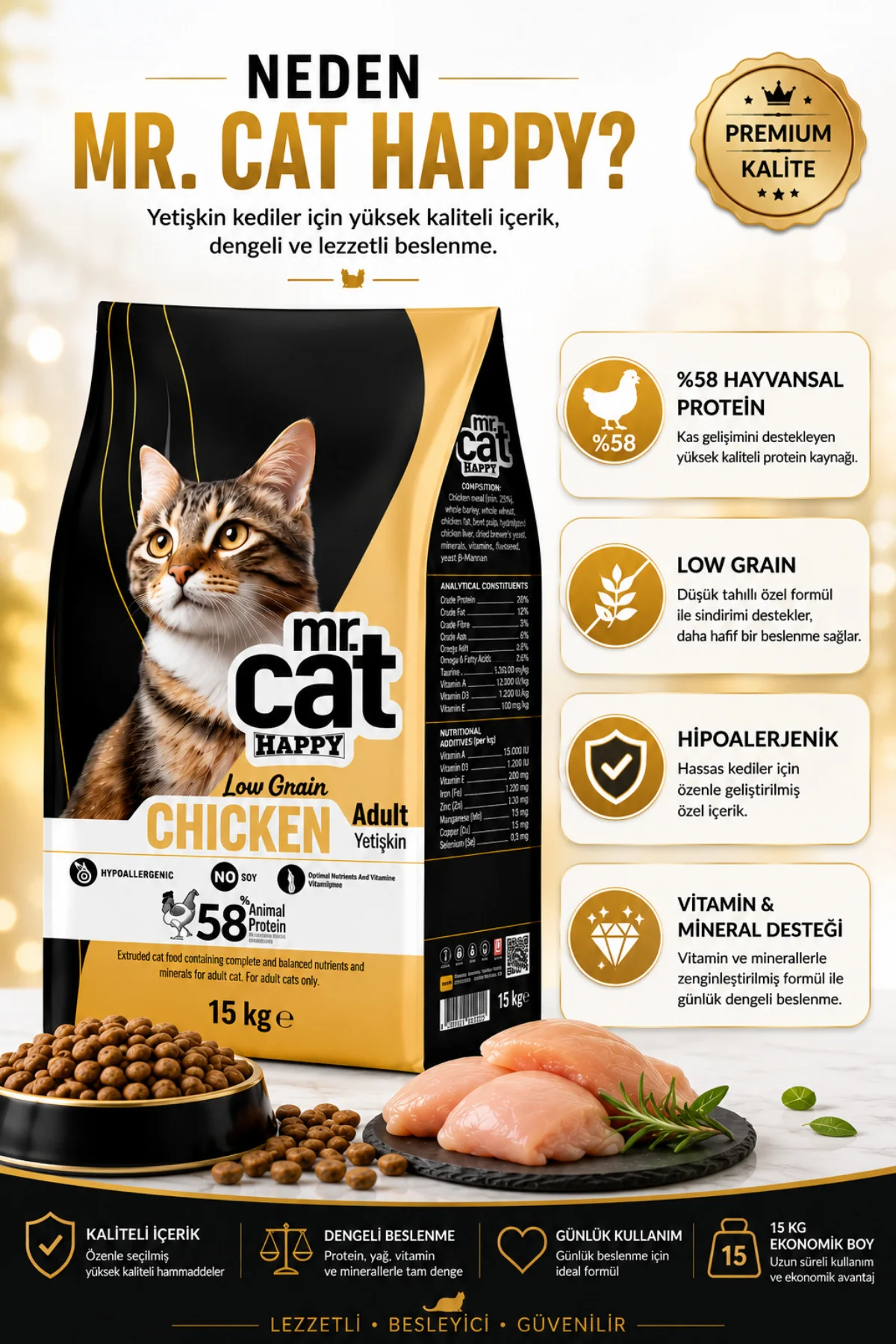 Tavuklu Yetişkin Kedi Maması 15 Kg Low Grain Hipoalerjenik Tavuklu Yetişkin Kedi Maması 15 Kg Low Grain Hipoalerjenik