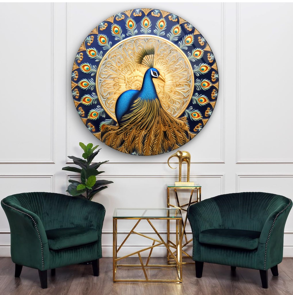 Pi Dekorasyon Tavus Kuşu Cam Tablo | Hediyelik, Dekoratif, Ofis, Mutfak 