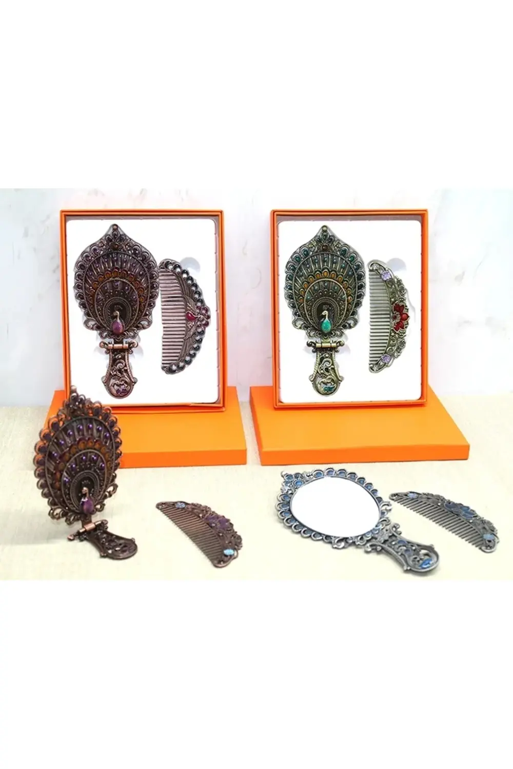 Tavuskuşu Katlanabilir Ayna Ve Tarak Seti Orta Boy Alk4984