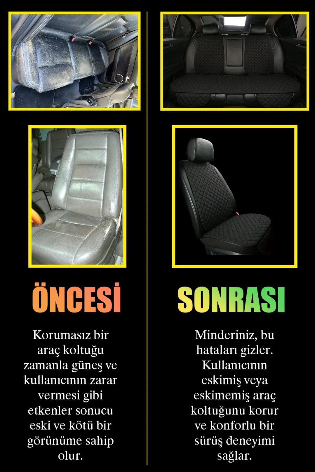Tay Tüyü Oto Koltuk Minder 7 Parça Terletmez Kaymaz Cepli Siyah Nakış - Görsel 3