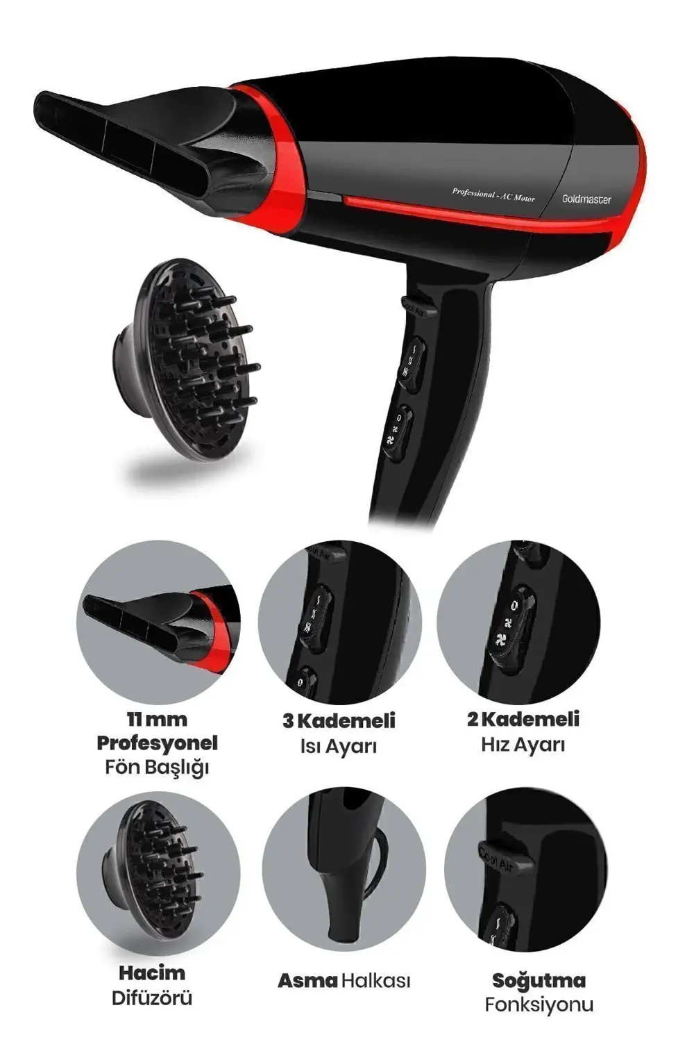 Tayfun 2400 Watt Ac Motorlu Hız Ve Isı Ayarlı Profesyonel Difüzör