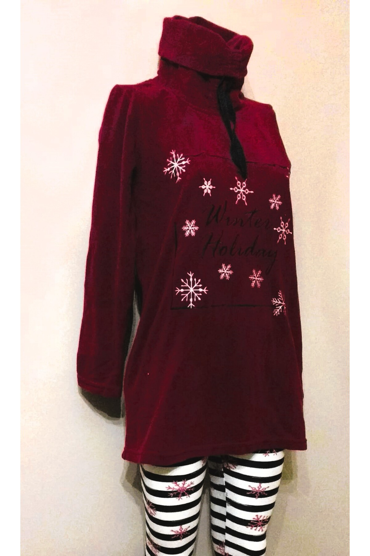 Taytlı Polar Pijama Takımı Bordo