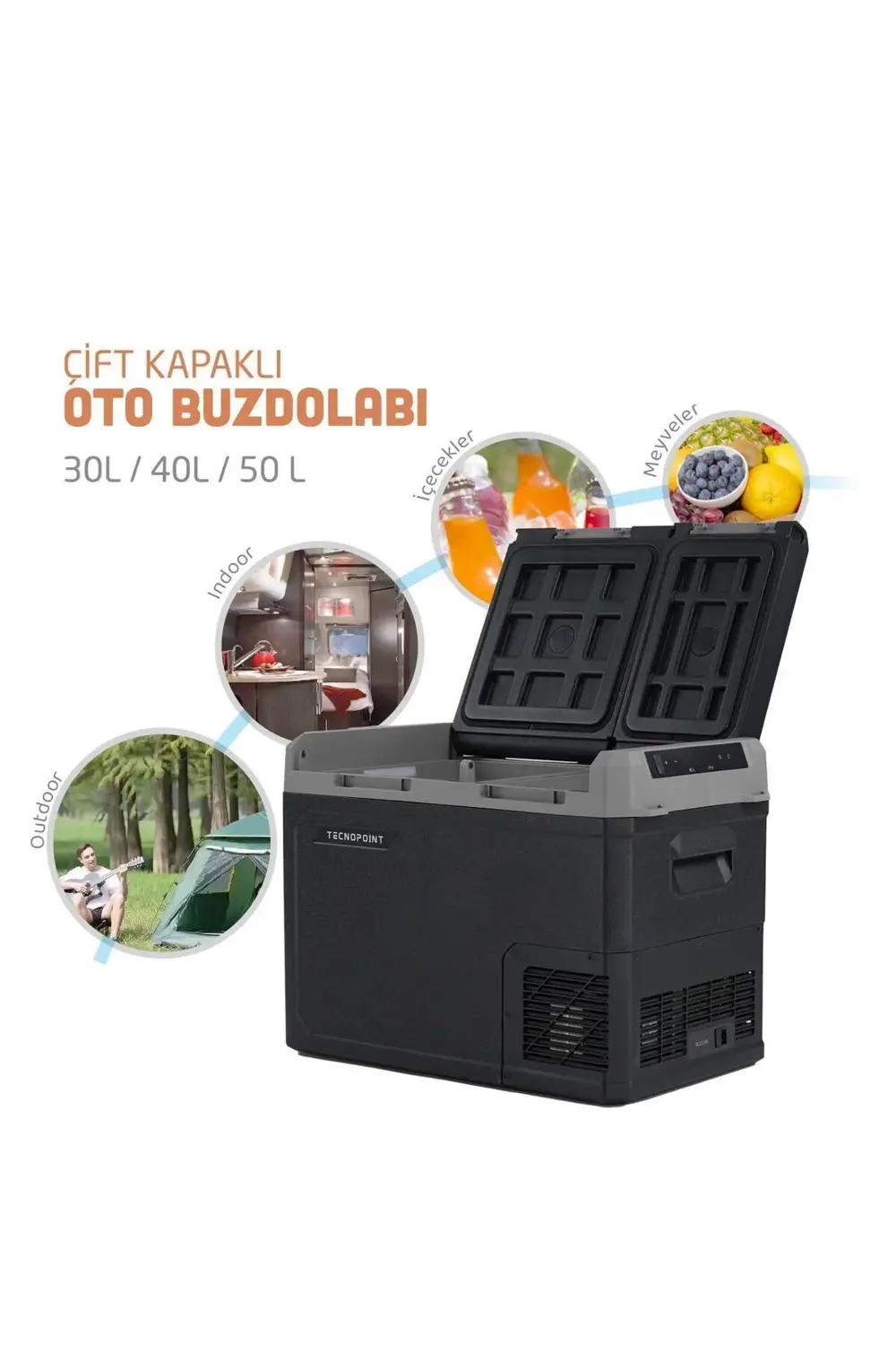 TC21-18 Çift Kapaklı 50 Litre Taşınabilir Araç Buzdolabı 12V/24V/