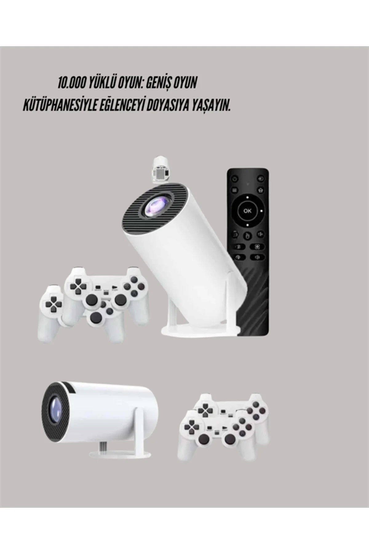 TÇift Kollu Tasarımlı Kablosuz Projeksiyon – 4K, 10.000 Oyun ve S