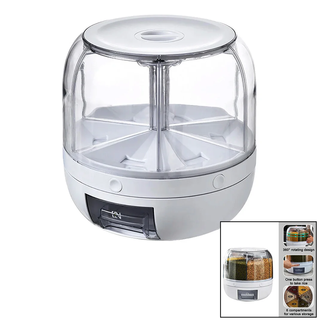 TEBA TGO-1000 ( 360° ) DÖNEBİLEN GIDA &amp; BAKLİYAT ORGANİZERİ ( 6 BÖLMELİ &amp; 6KG. ) OTOMATİK DÜĞME MUSLUK*1