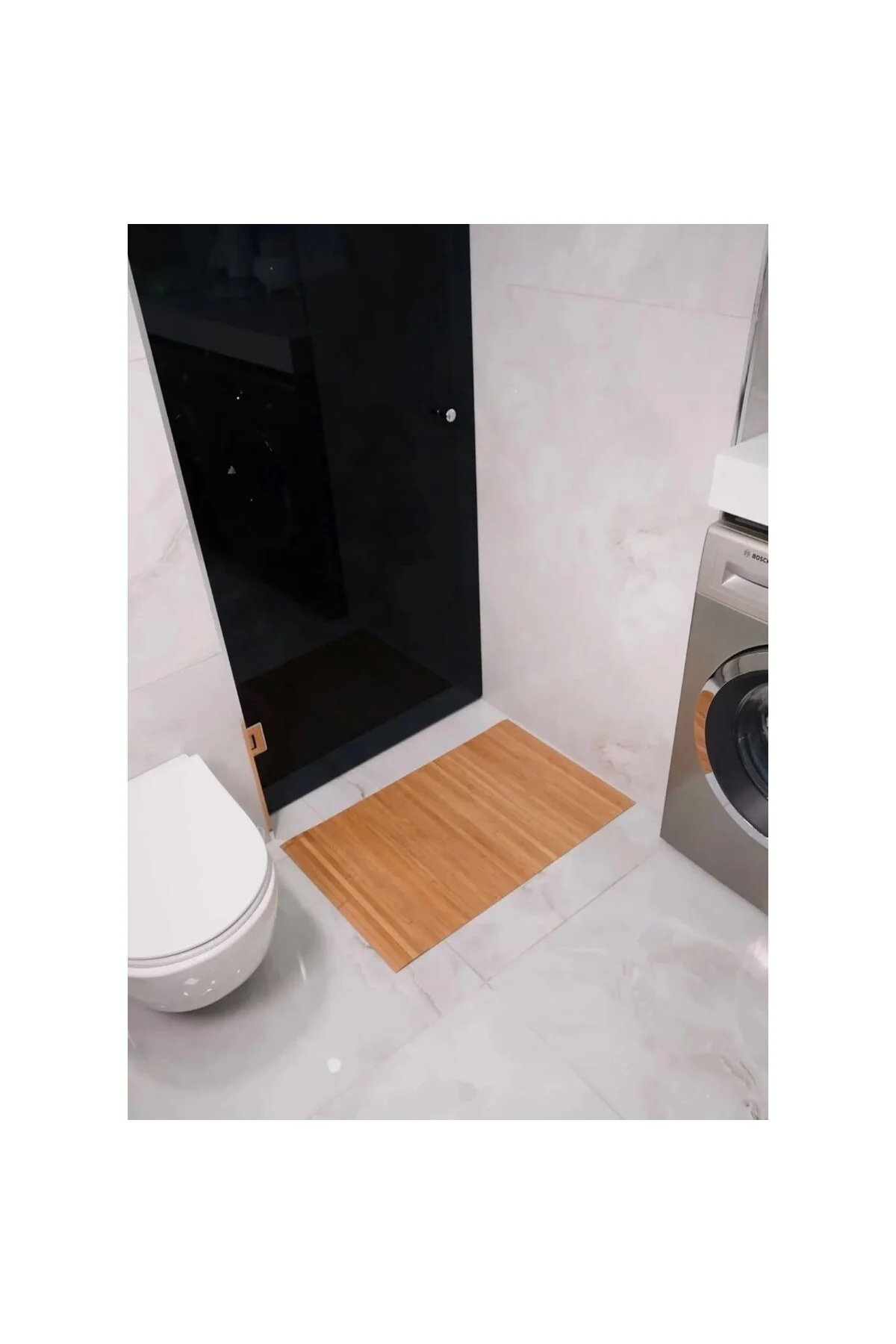 TechbutiQ Kaydırmaz Tabanlı Bambu Banyo Paspası – 70x45 cm Doğal 
