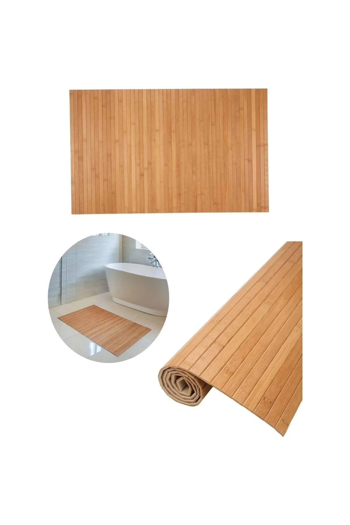 TechbutiQ Kaydırmaz Tabanlı Bambu Banyo Paspası – 70x45 cm Doğal 