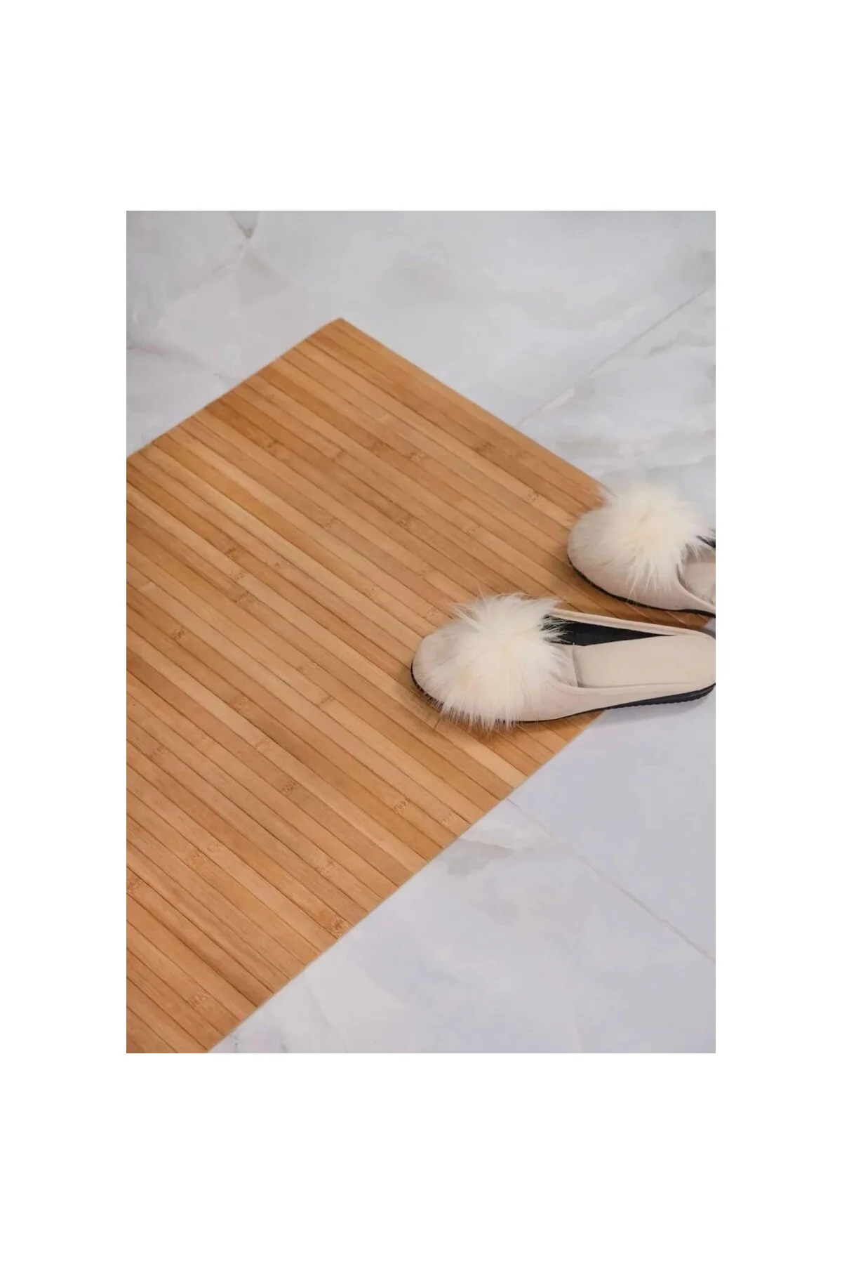 TechbutiQ Kaydırmaz Tabanlı Bambu Banyo Paspası – 70x45 cm Doğal 