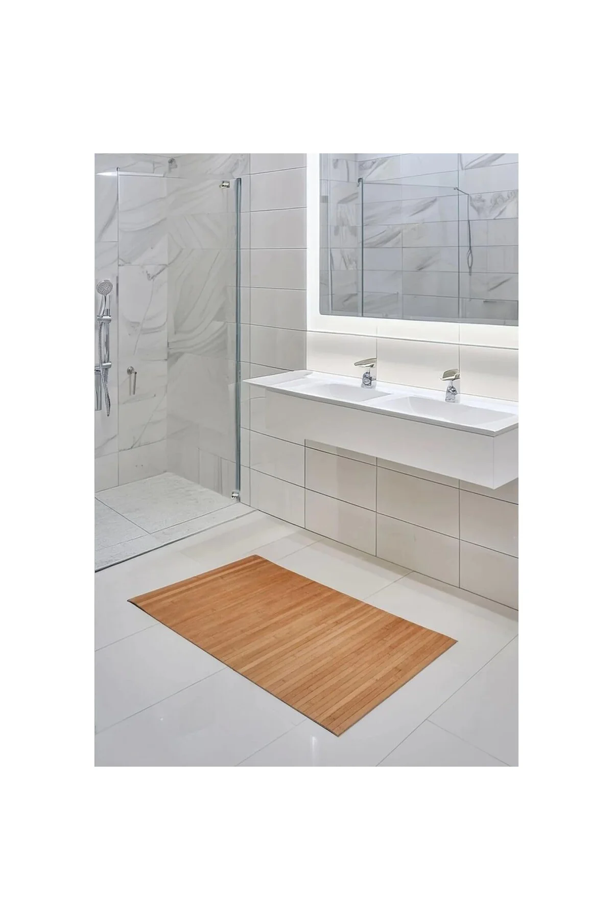 TechbutiQ Kaydırmaz Tabanlı Bambu Banyo Paspası – 70x45 cm Doğal 