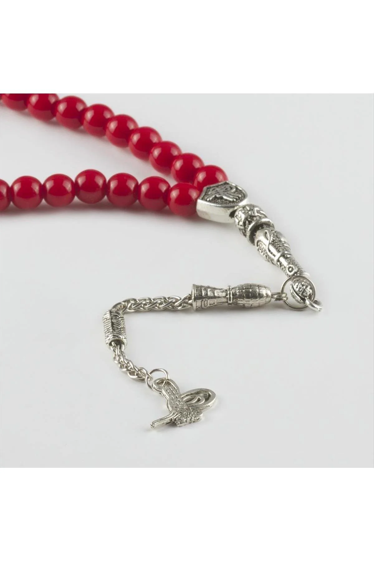 TECHMRT Mercan Doğaltaş Tesbih 8 (232352) mm-Gümüş Rengi